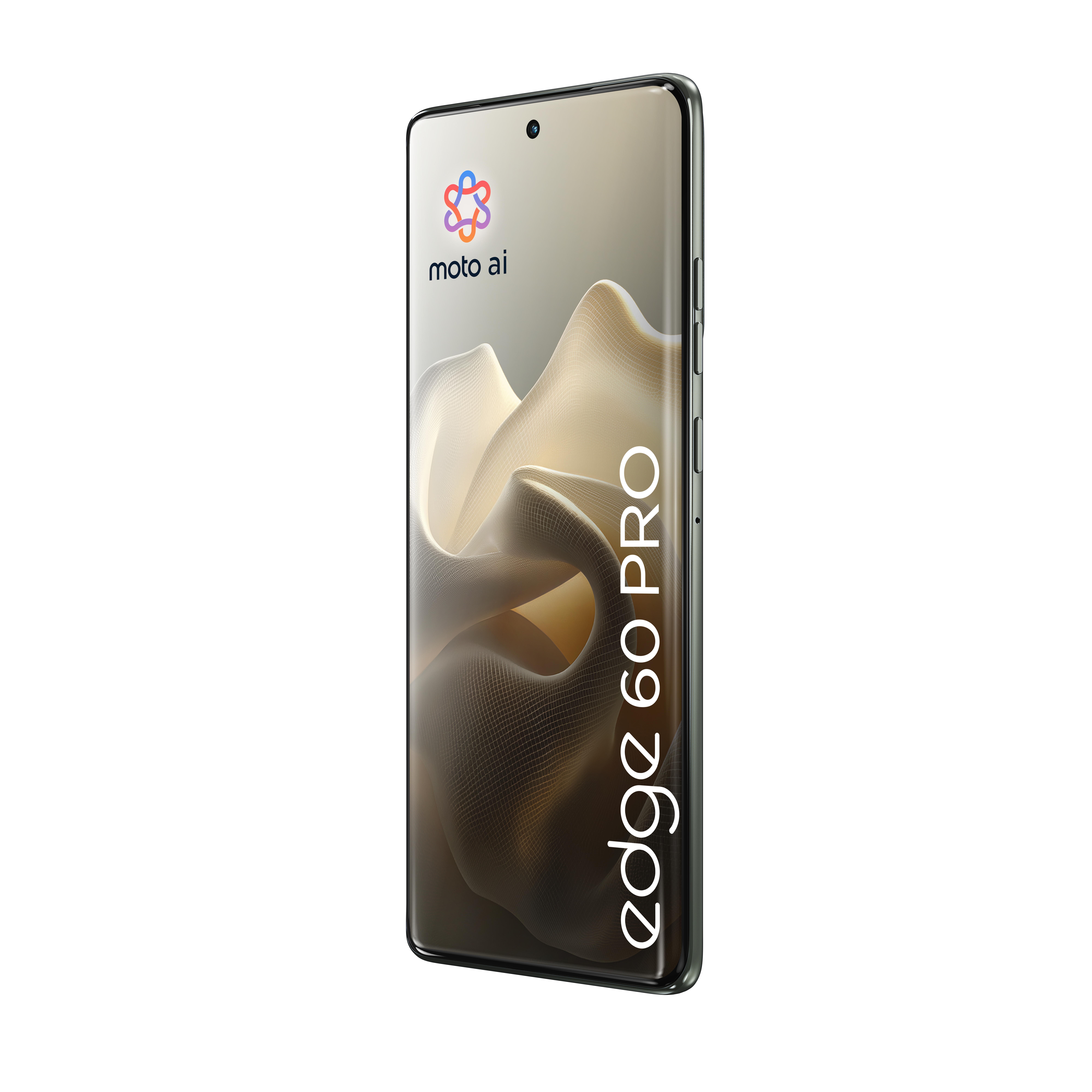 Motorola Edge 60 Pro phone. Front view shows the screen with the moto ai logo and edge 60 Pro text.