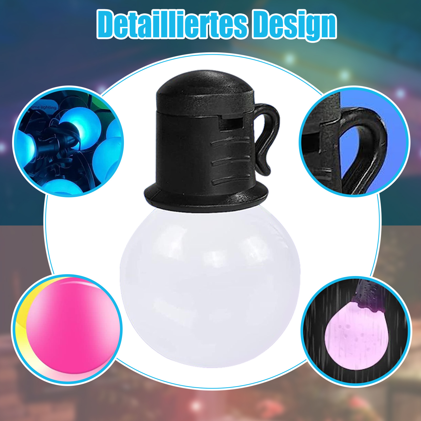 Detaildesign einer Glühbirne. Nahaufnahmen zeigen die Struktur und Lichteffekte der Glühbirne.