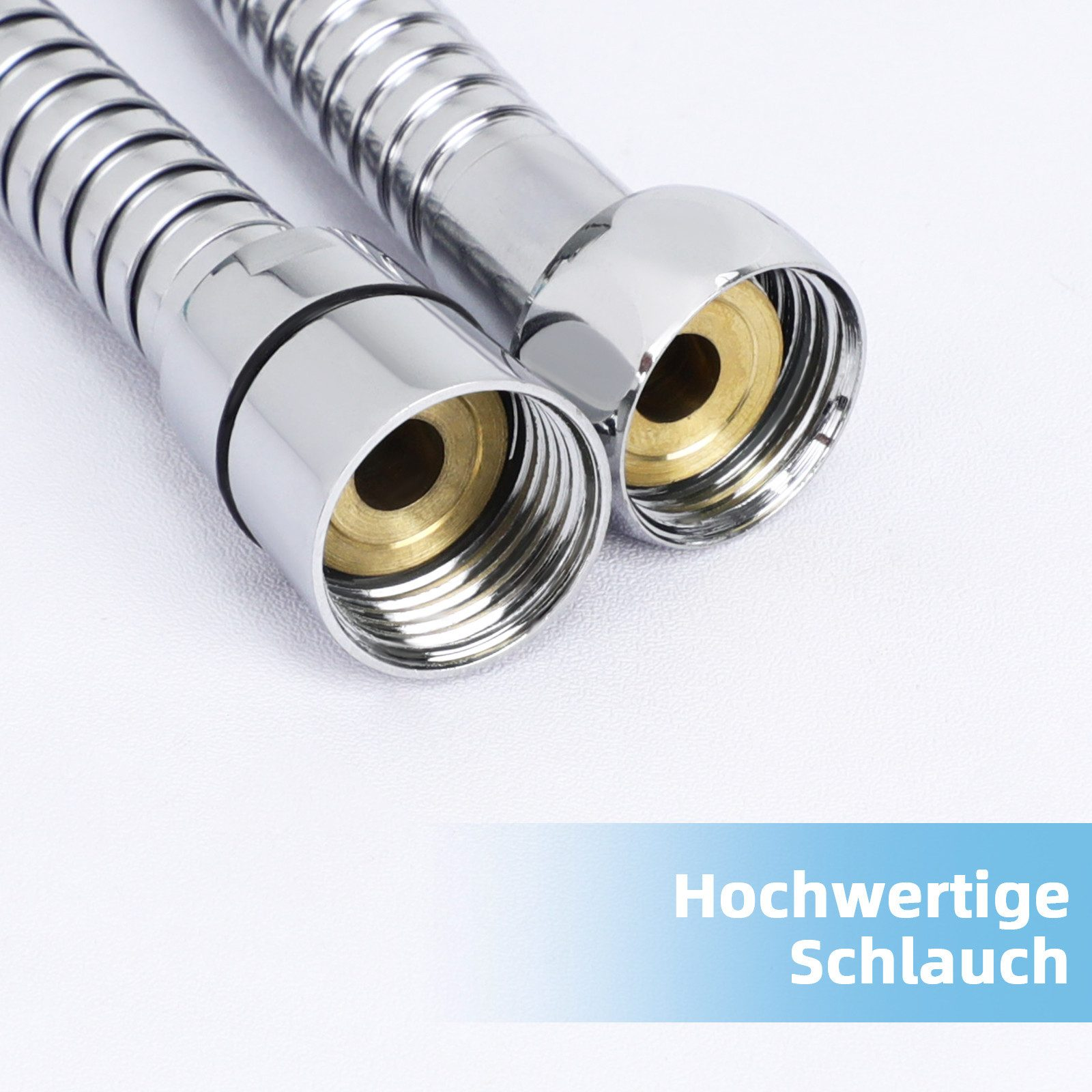 Zbliżenie dwóch elastycznych metalowych rur, z napisem 'Hochwertige Schlauch' poniżej.