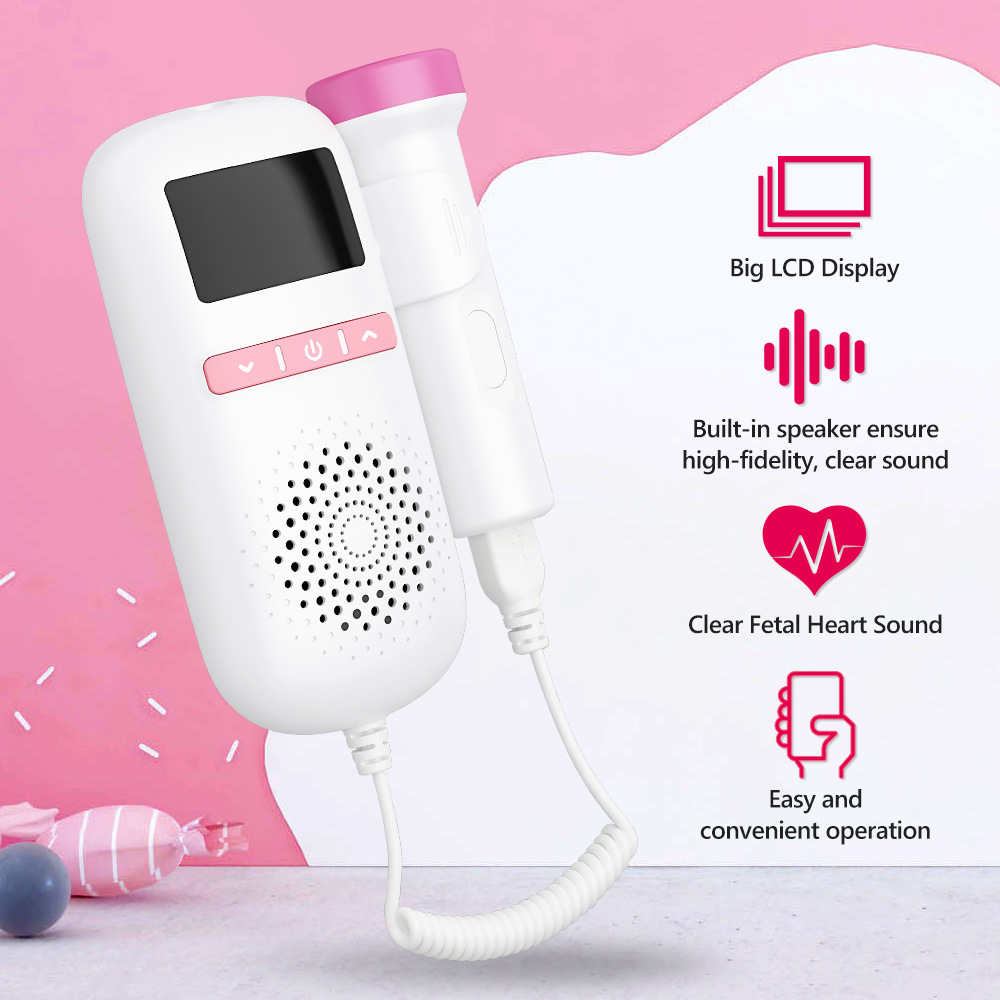 Ein weißer Fettdoppler mit rosa Sonde, mit visuellen Hilfen und Symbolen für einfache Bedienung.