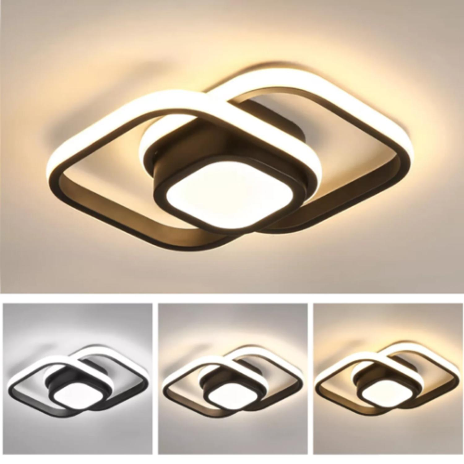 Moderne Deckenleuchte mit quadratischem Design in drei verschiedenen Lichtern.