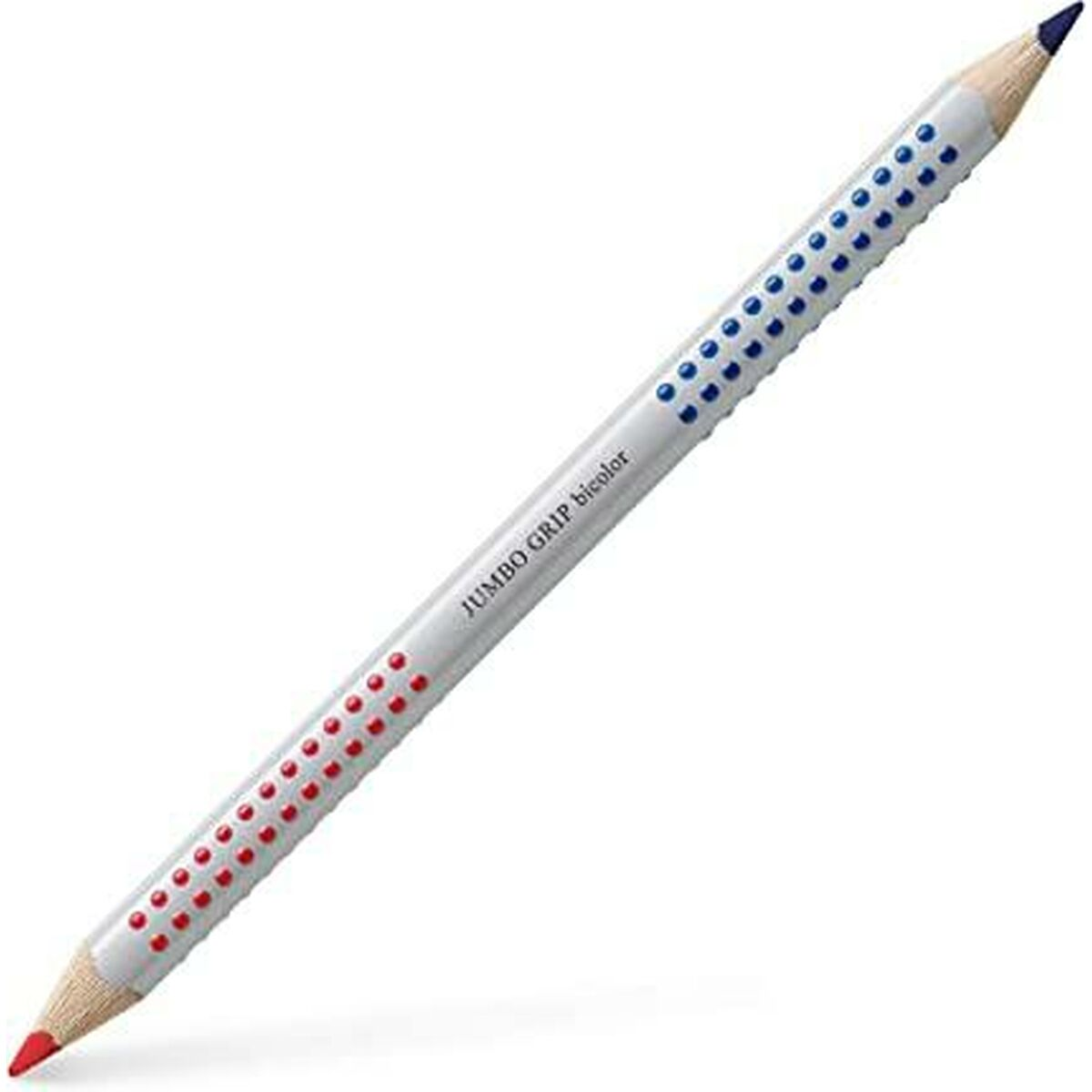 Ein Jumbo-Grip Buntstift. Er hat rote und blaue Punkte für den Griff und ist weiß.