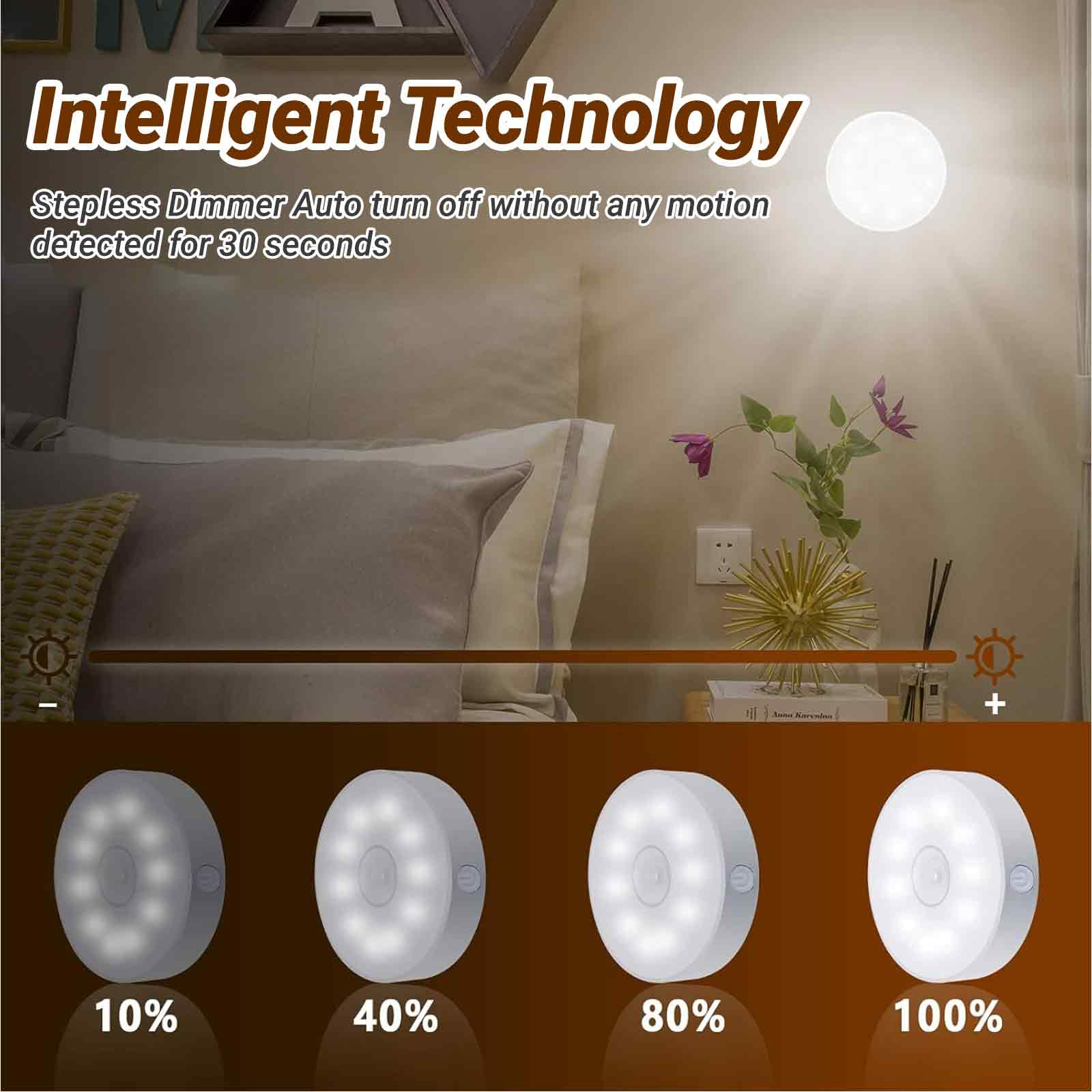 Lichter und Text zeigen verschiedene Helligkeitsstufen von 10% bis 100%.