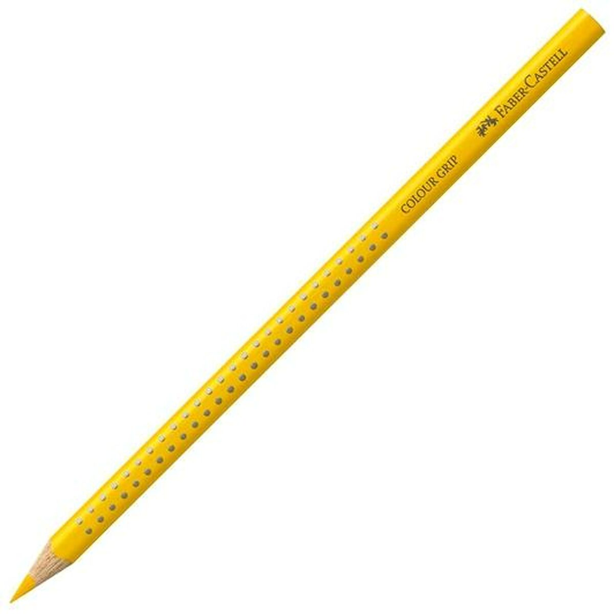 Gelber Faber-Castell Bleistift mit Griffpunkten. Color Grip und Faber-Castell sind aufgedruckt.