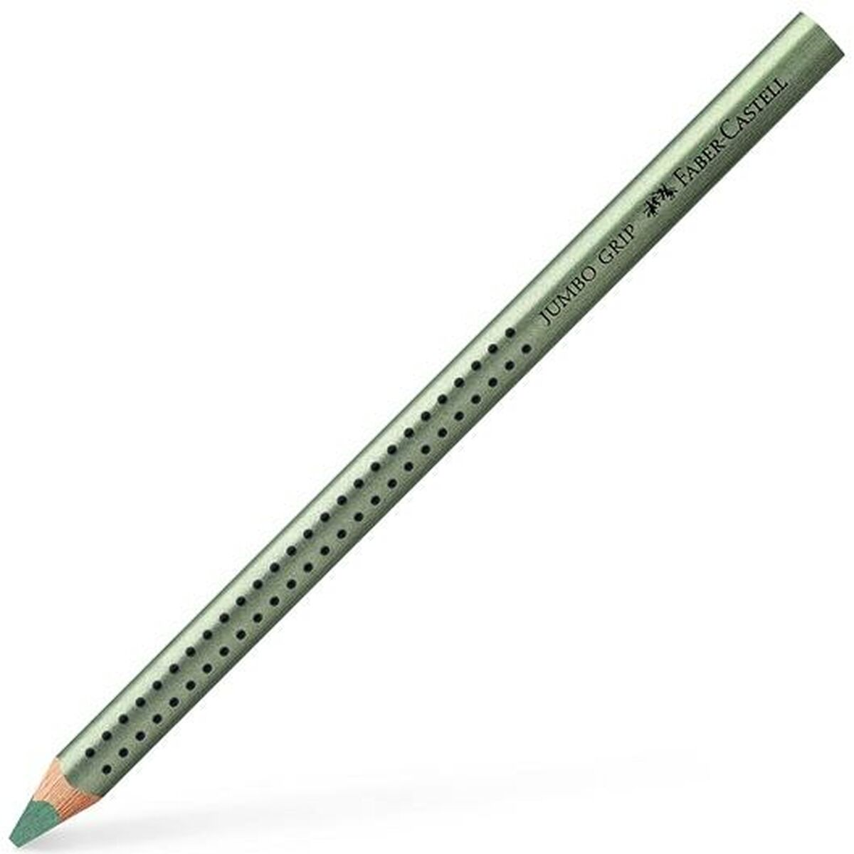 Grüner Faber-Castell Jumbo Grip Bleistift. Schwarze Punkte. Angespitzt.