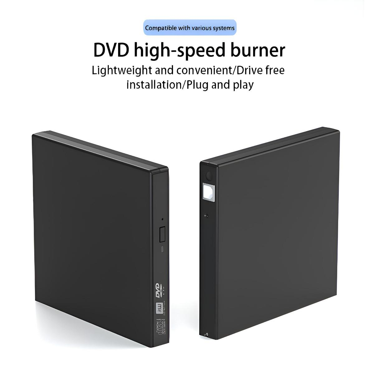 Zwei schwarze DVD-Brenner. Text: DVD-Hochgeschwindigkeitsbrenner. Kompatibel mit verschiedenen Systemen.