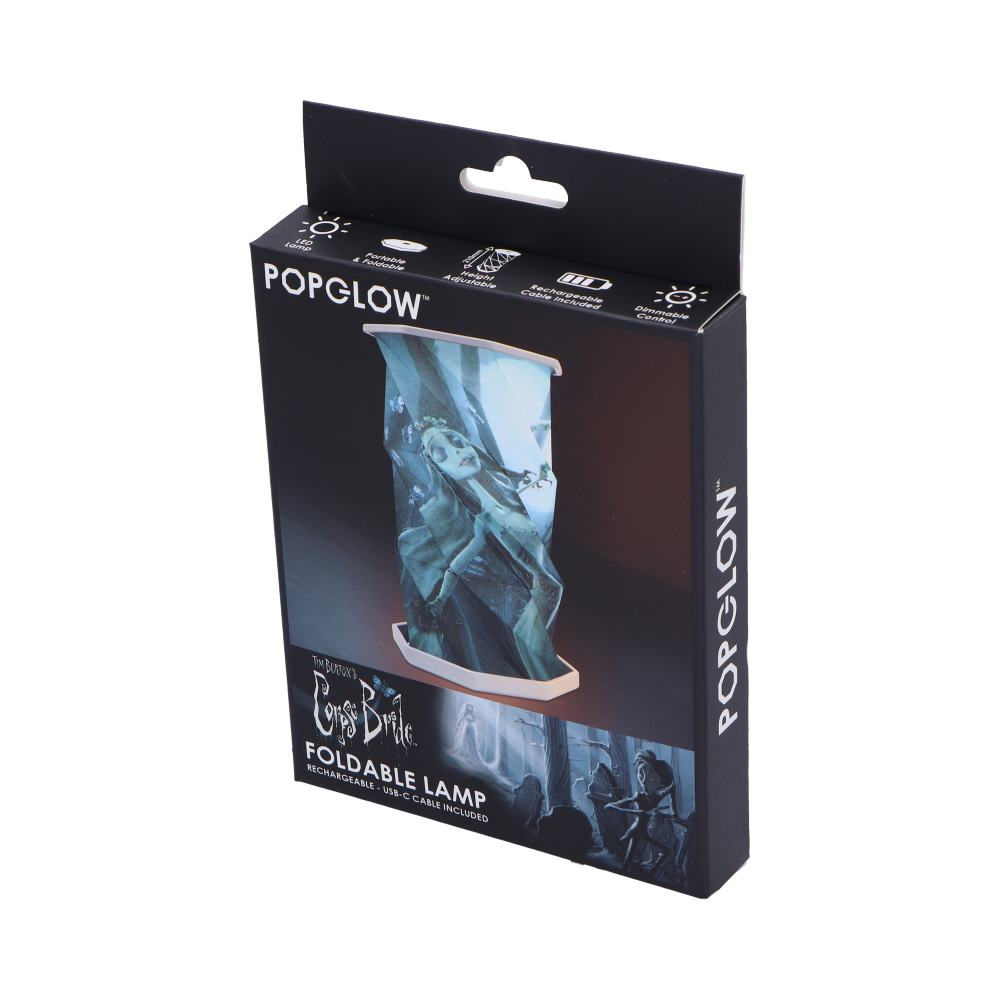 Een Corpse Bride opvouwbare lampdoos met productdetails.