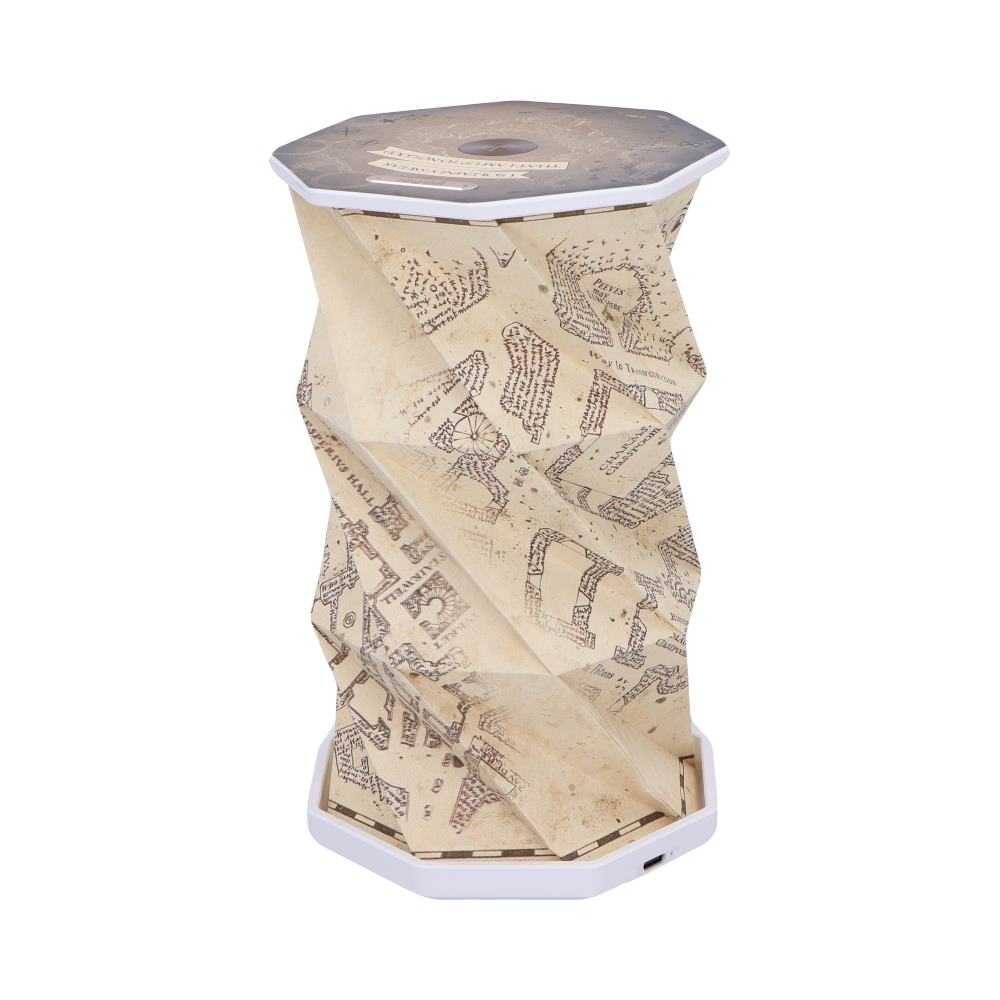 Folded map lamp with a white base and top. The map shows detailed lines and text, cream color.