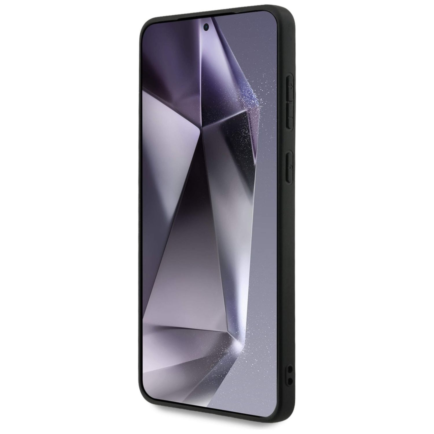 Schwarzes Telefon mit dunklem Bildschirm. Es hat eine schwarze Hülle.