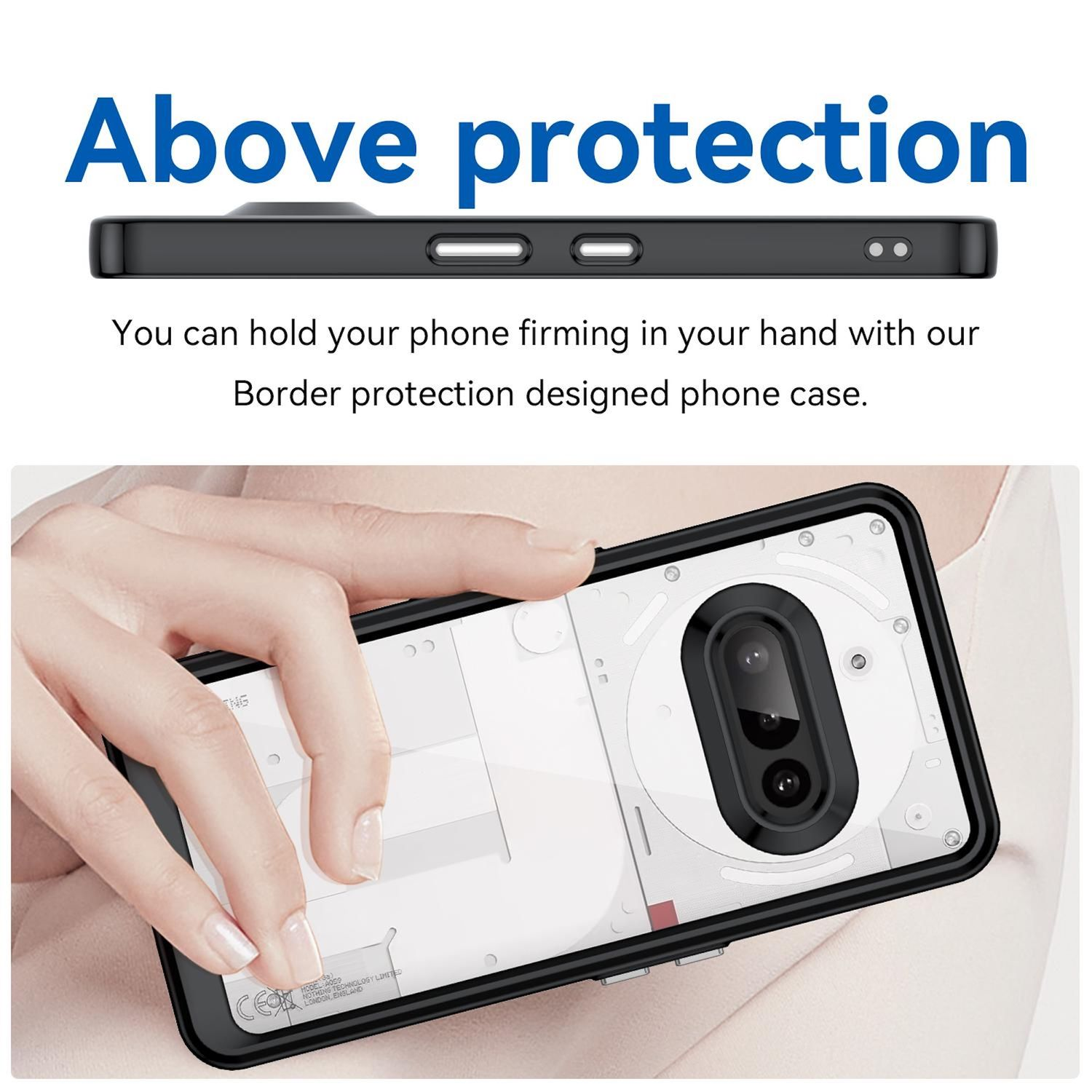 Telefon in einer schwarzen Hülle. Die Hülle ist um das Telefon. Die Hülle wird in der Hand gehalten.