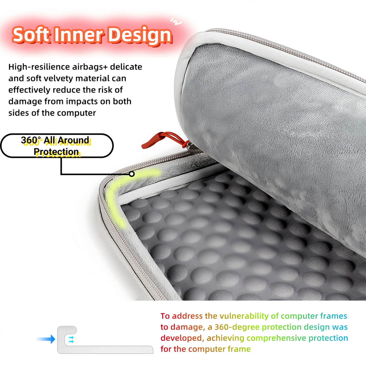 Nahaufnahme der Innenseite einer Laptoptasche mit weicher Polsterung und Schutz.