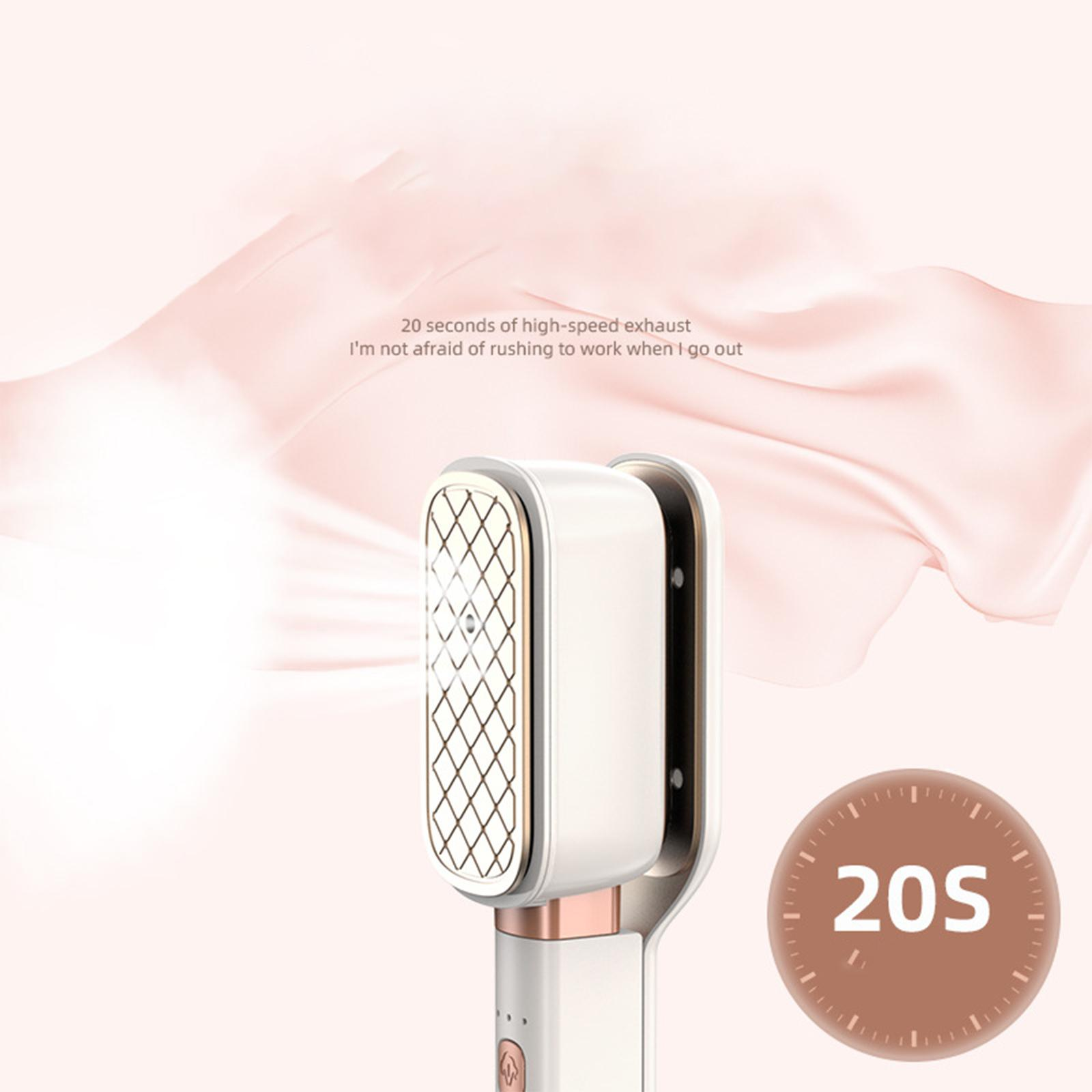 Weißes und roségoldenes Haarstyling-Gerät. 20 Sekunden Auspuff wird gezeigt. Rosa Hintergrund.