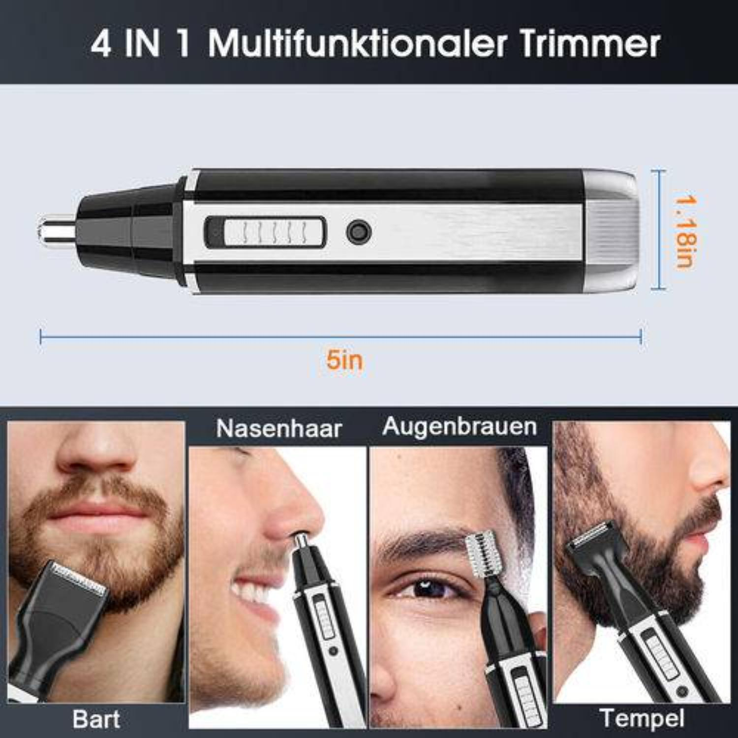 Herren-Trimmer, 4-in-1. Zeigt die Verwendung des Trimmers im Gesicht.