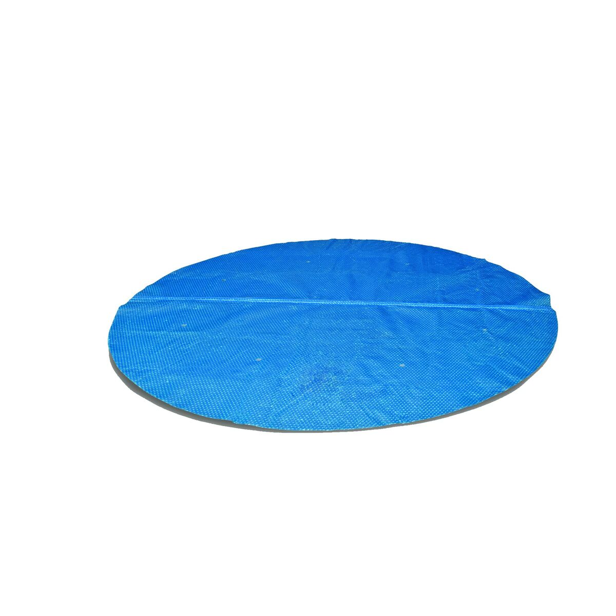 Eine blaue ovale Poolabdeckung auf weißem Hintergrund. Sie erscheint glatt und leicht strukturiert.