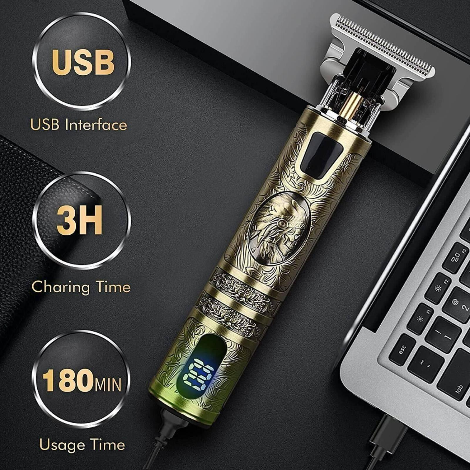 Haartrimmer, gold und schwarz, mit USB, 3H Ladezeit, 180 Min. Nutzung.