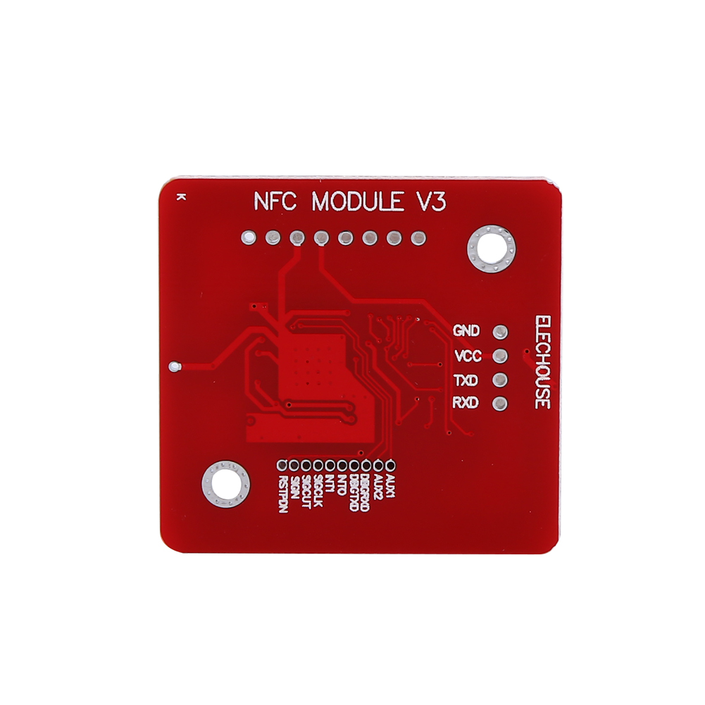 Rotes NFC-Modul V3, mit verschiedenen Komponenten und ELECHOUSE-Text auf weißem Hintergrund.