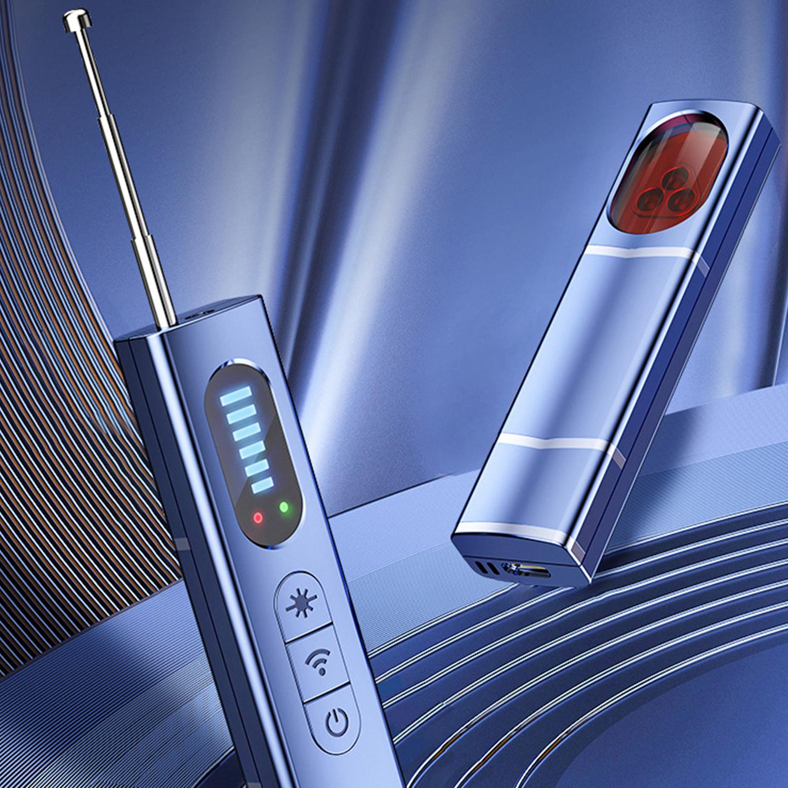 Zwei blaue Geräte. Eines hat Antenne und Display, das andere eine rote Linse.