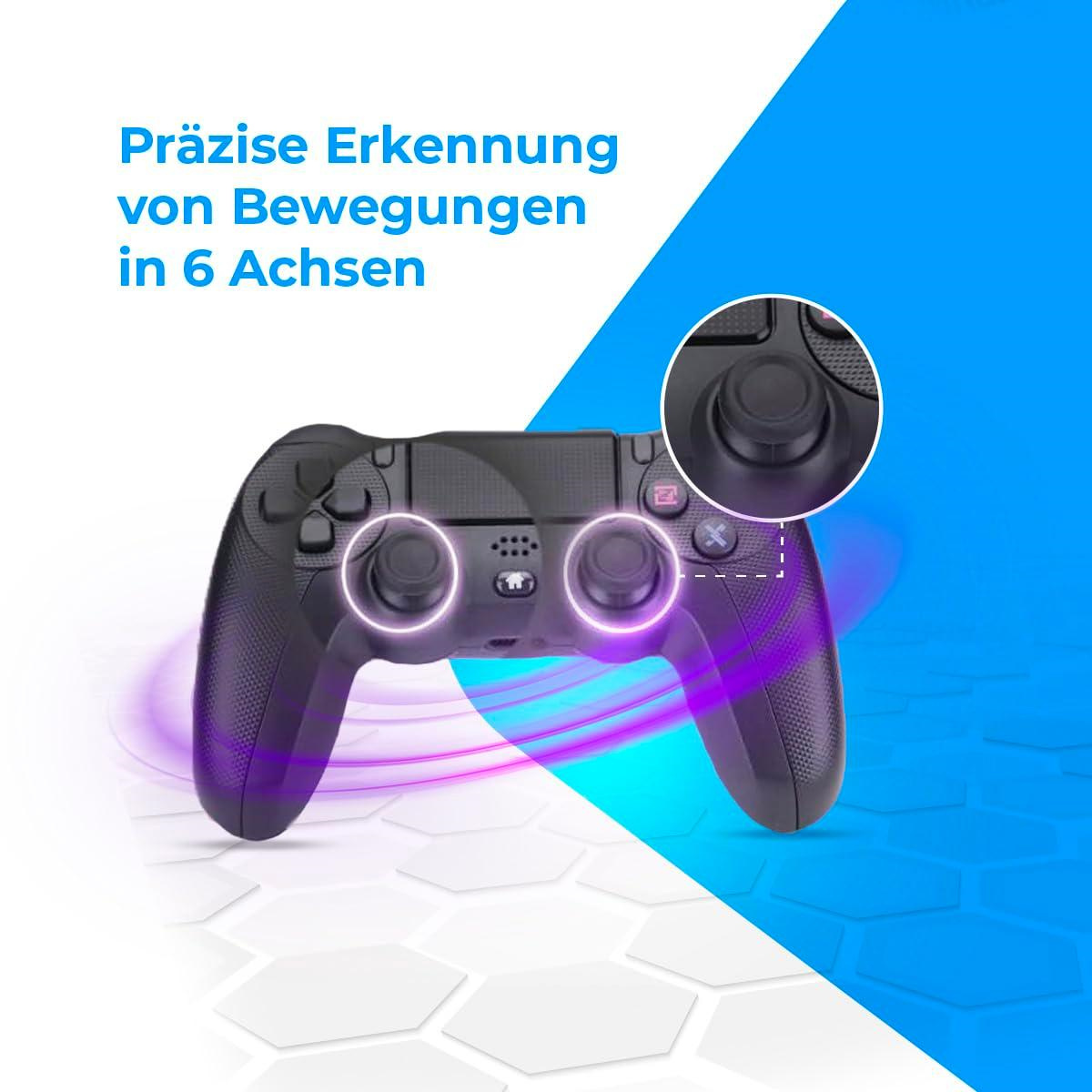 Ein schwarzer Gamecontroller mit Nahaufnahme seiner Knöpfe.