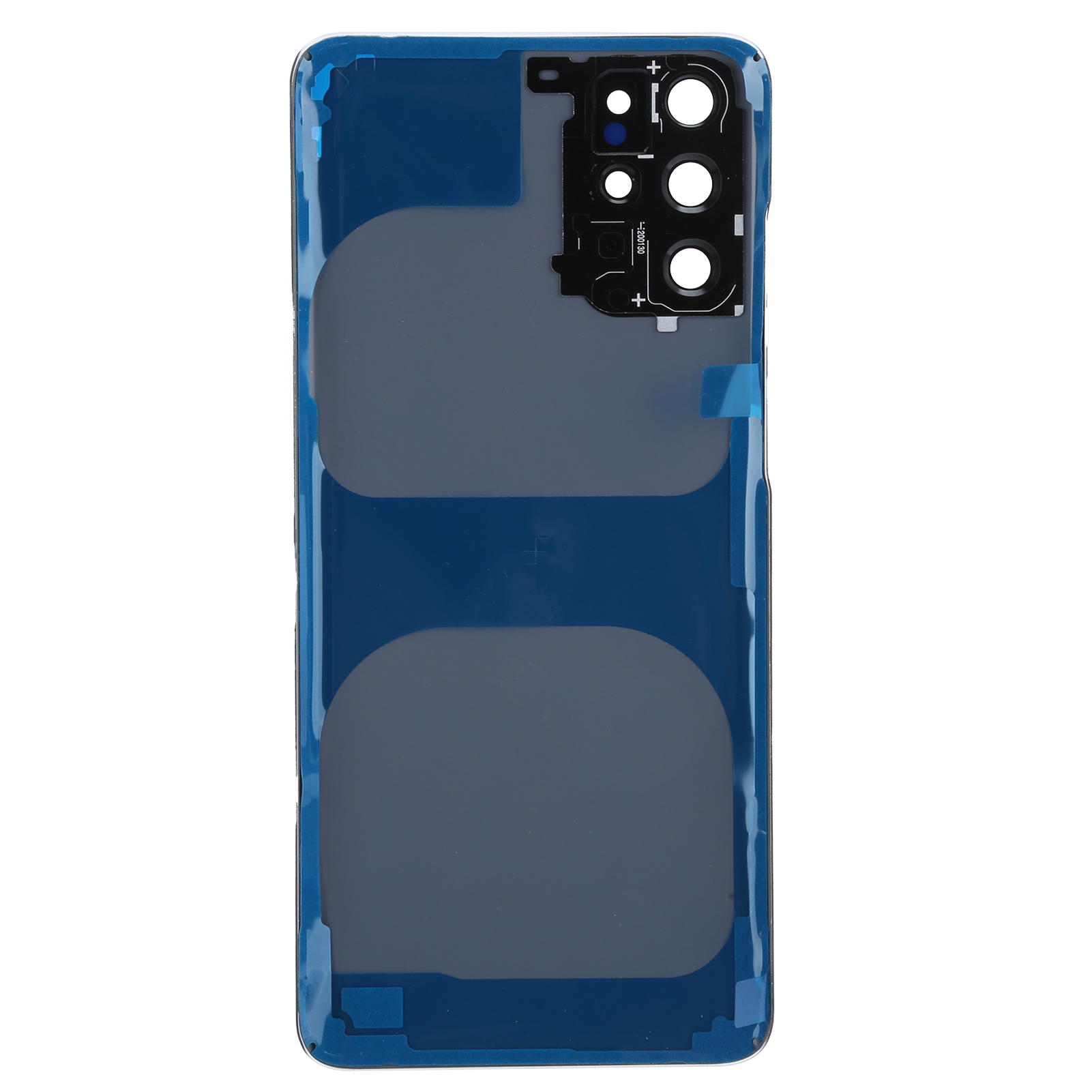 Eine blaue Handy-Rückseite, die den Kamerabereich und die Form des Telefons zeigt.