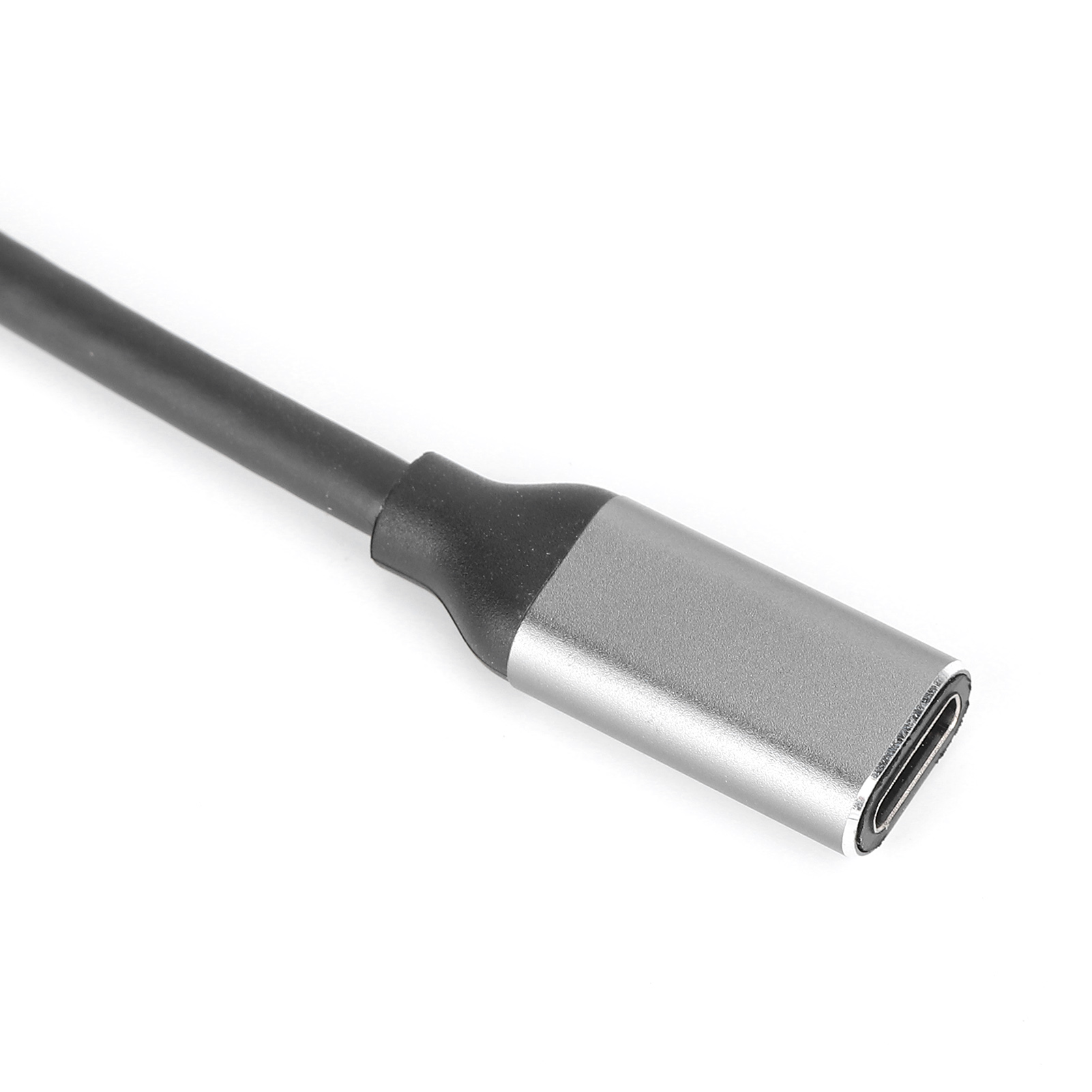Ein USB-C-zu-USB-C-Kabel mit einem grauen Metallanschluss.