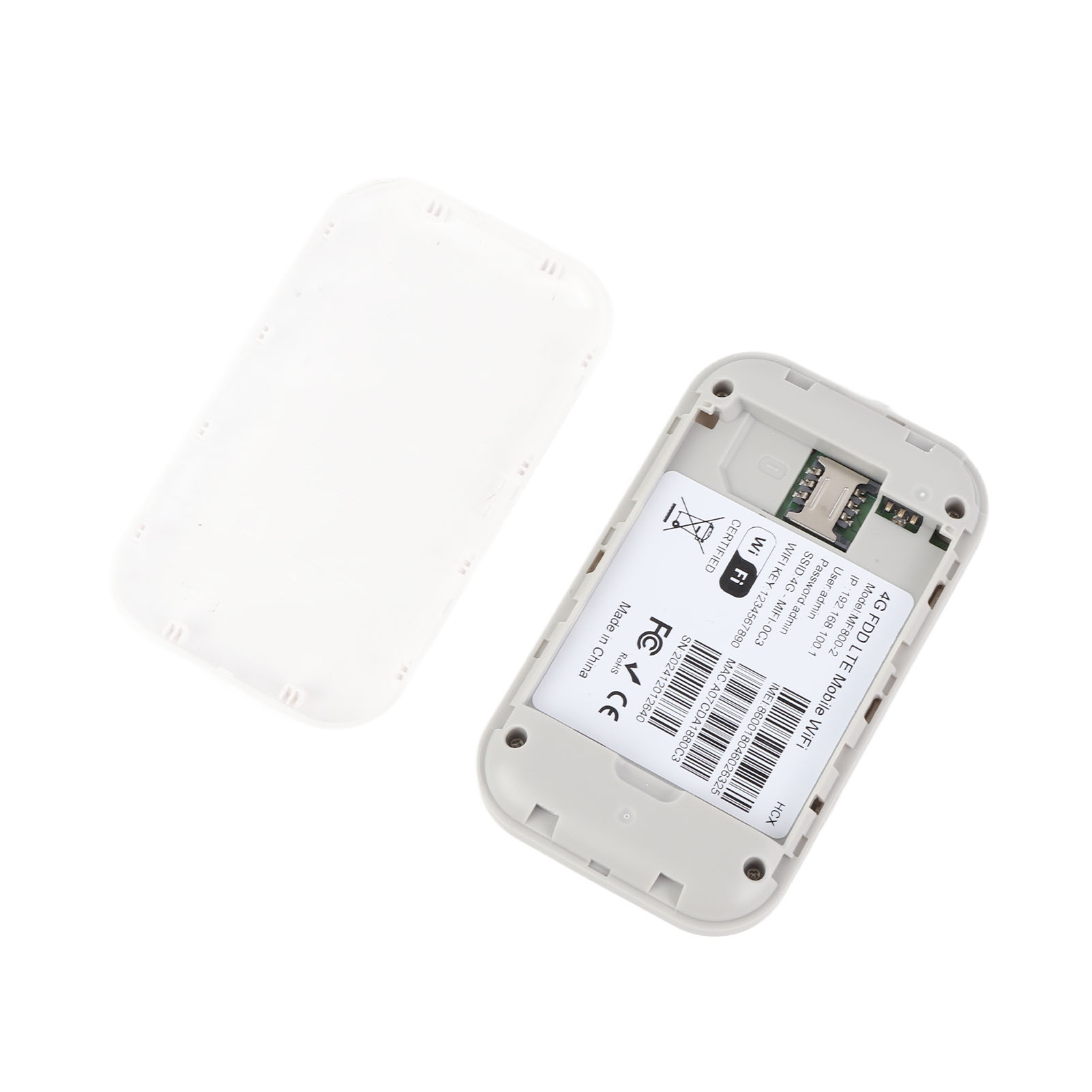 Weißer und grauer WLAN-Router mit offenem Deckel, der interne Komponenten zeigt.