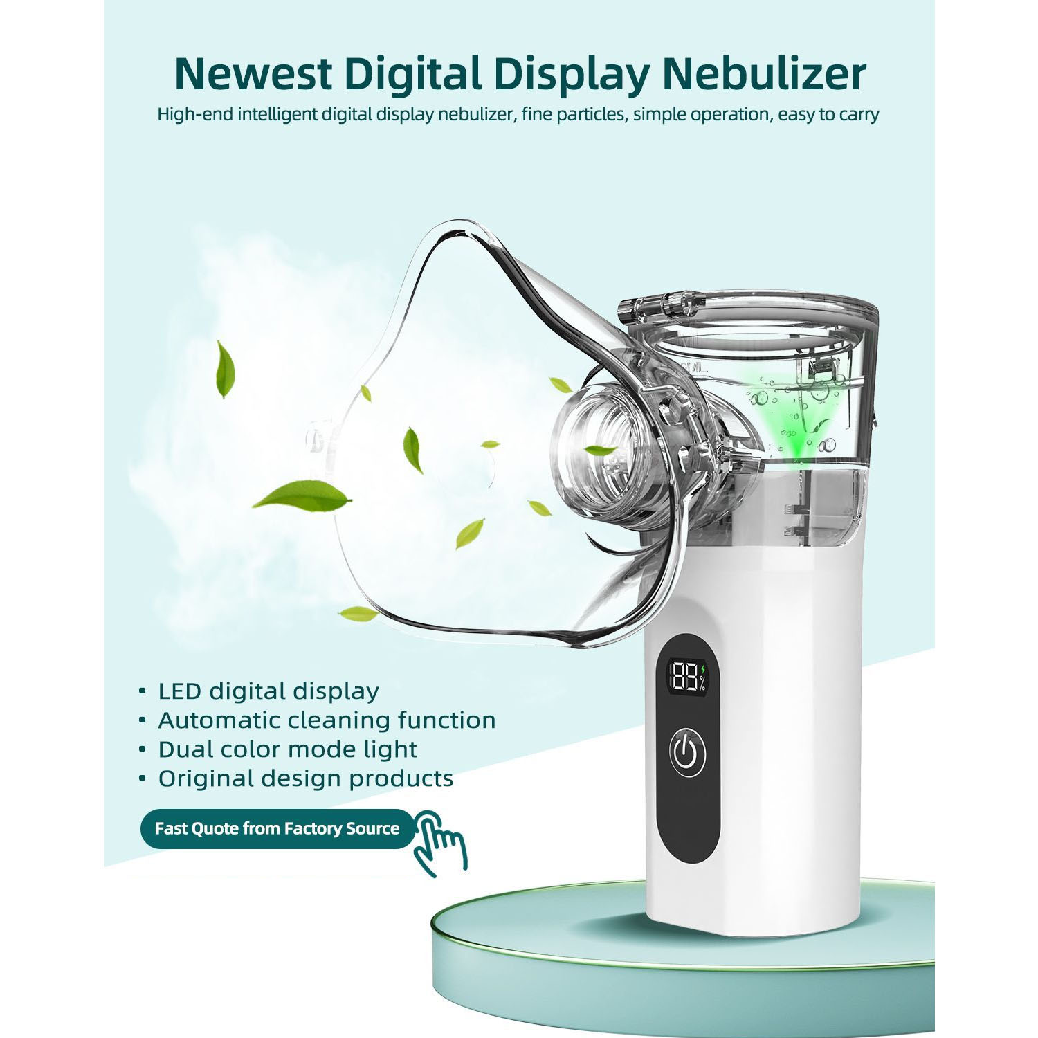 Ein digitaler Vernebler mit Maske. Das Design ist modern mit weißer Basis.