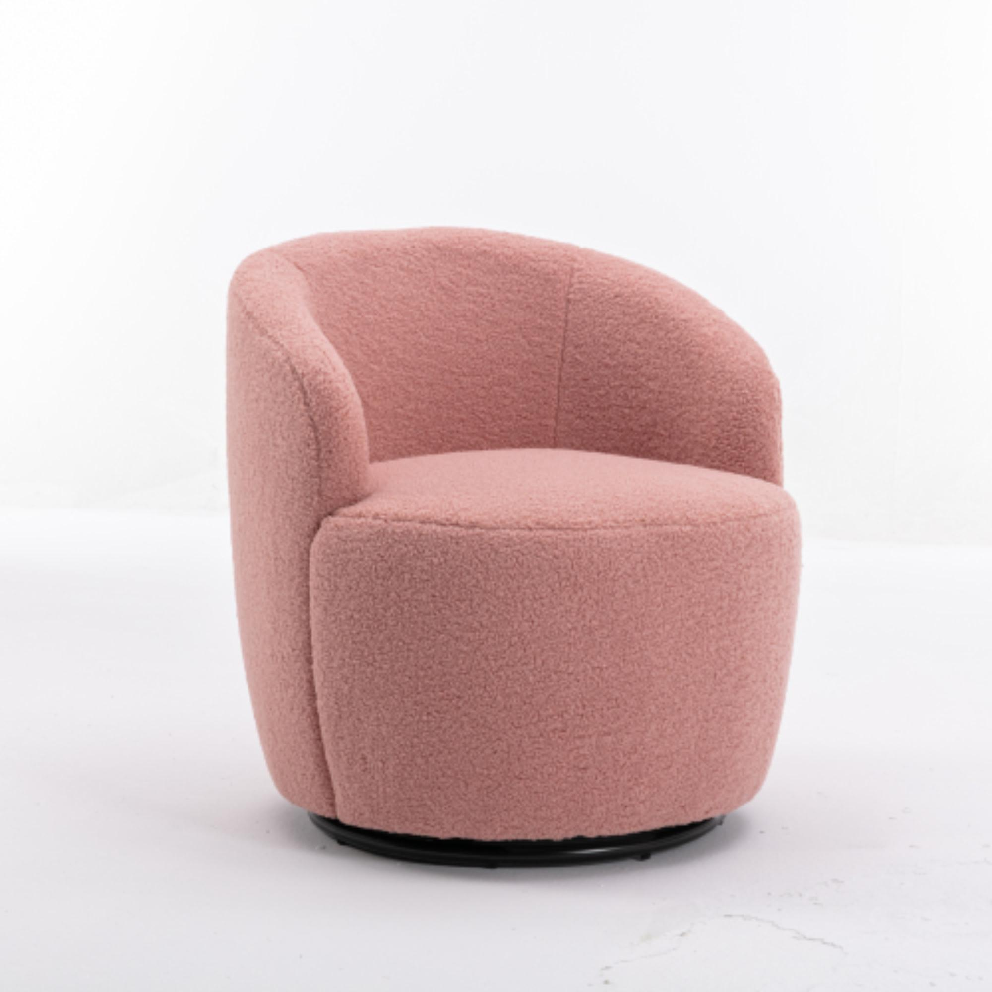 Ein rosa, runder Sessel vor weißem Hintergrund. Der Stuhl ist isoliert.