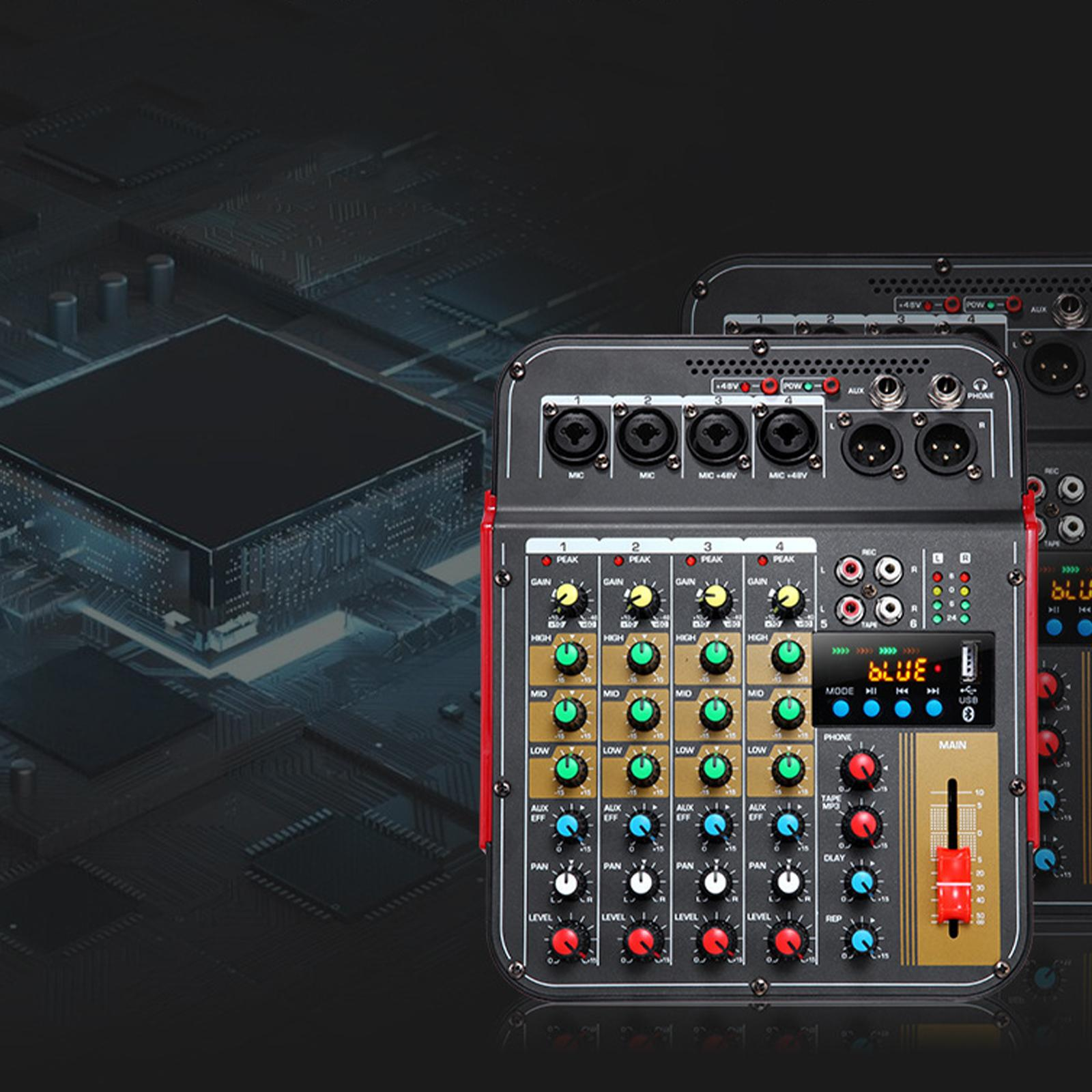 Zwei schwarze und rote Audiomischer mit vielen Knöpfen. Dunkler Hintergrund mit digitalen Details sichtbar.
