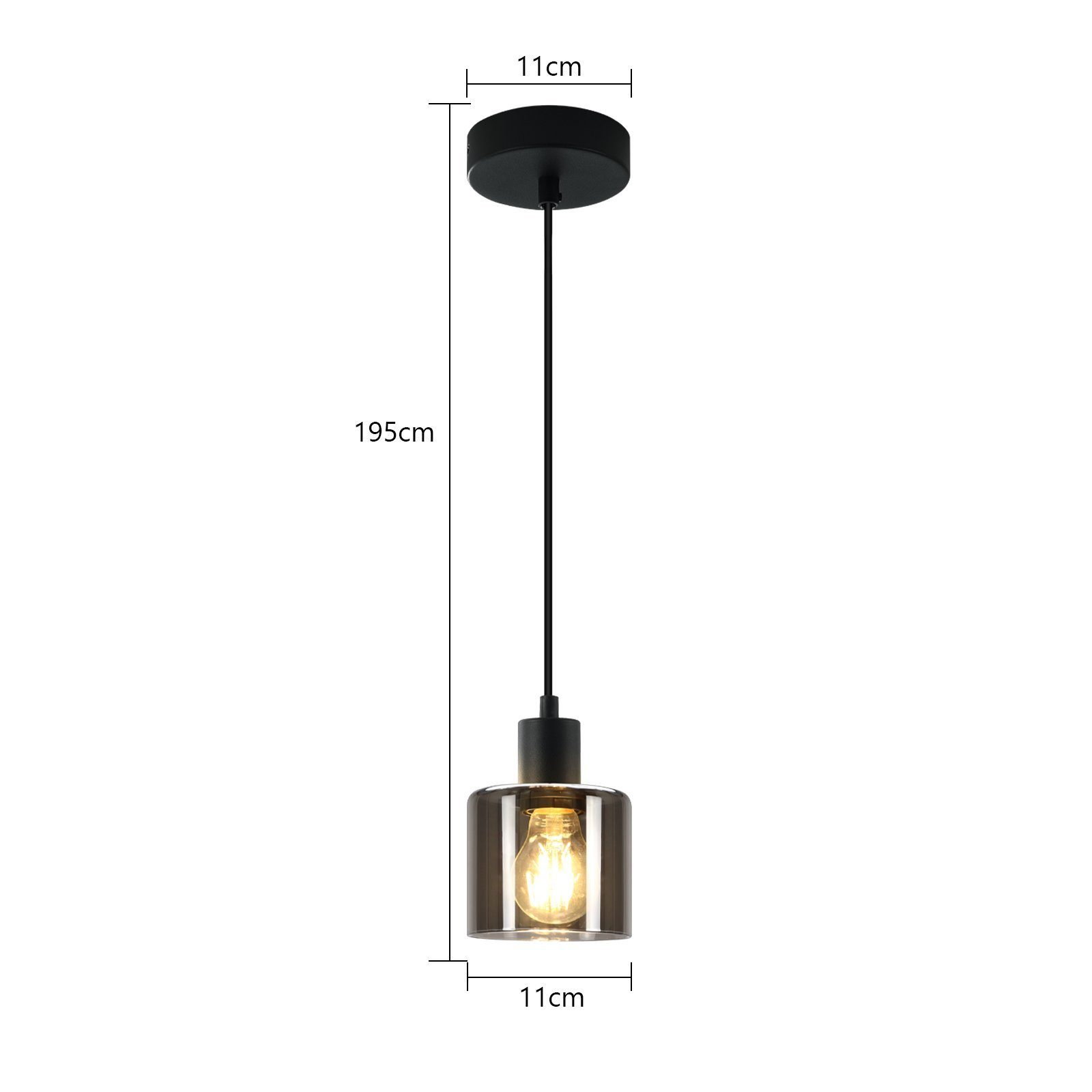Una lampada a sospensione con filo nero, base in legno chiaro e paralume conico bianco.