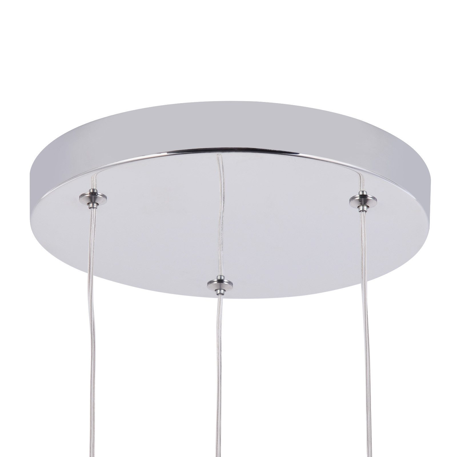 Primo piano di una piastra da soffitto argentata con tre fili sottili.