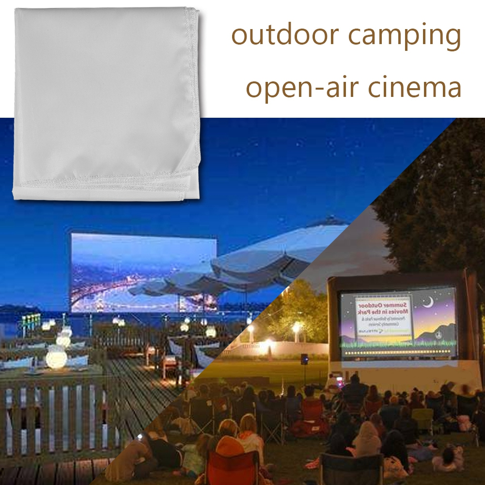 Weißer Stoff, mit einer Outdoor-Camping- und Open-Air-Kino-Szene.