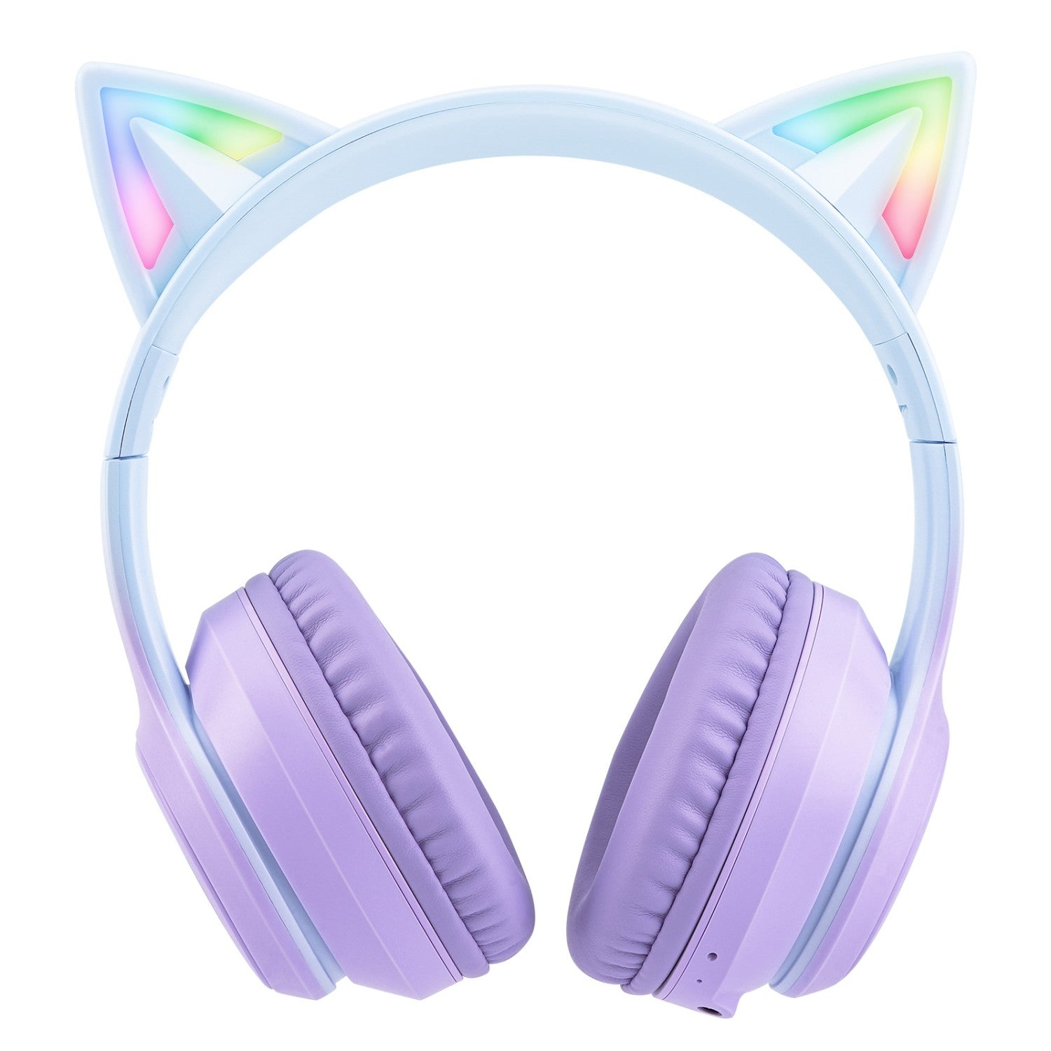Cuffie con orecchie di gatto azzurro con luci a LED colorate sulle orecchie.