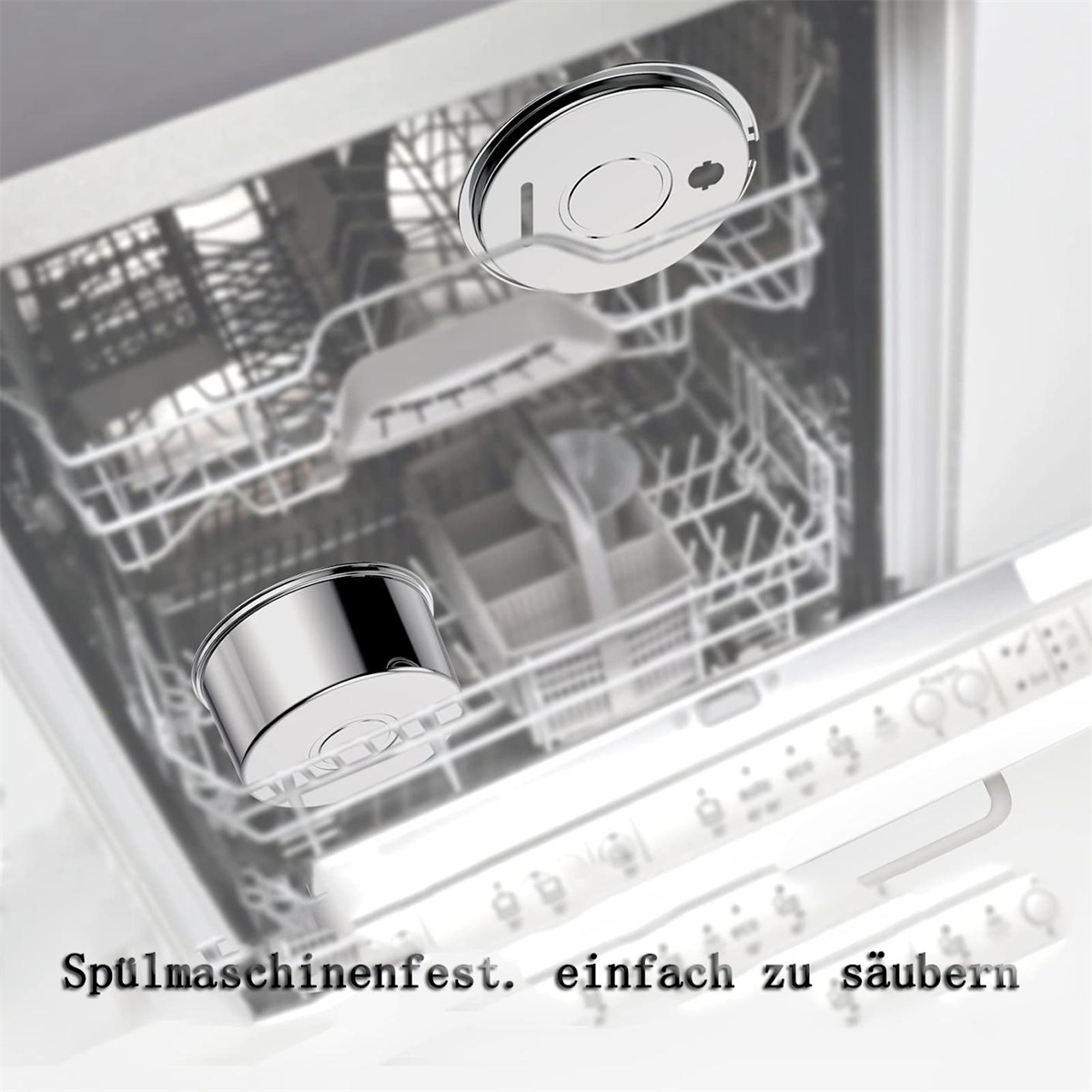 Spülmaschinenfeste Teile des Trinkbrunnens für Haustiere in einer Spülmaschine.