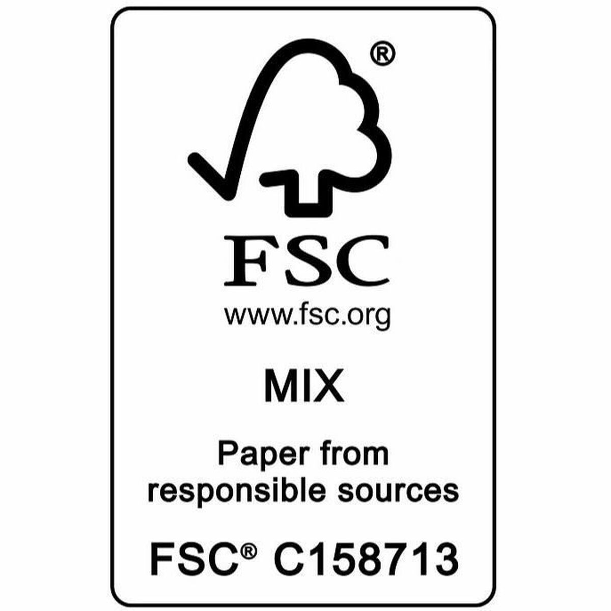 FSC-Logo mit Text: FSC MIX Papier aus verantwortungsvollen Quellen.