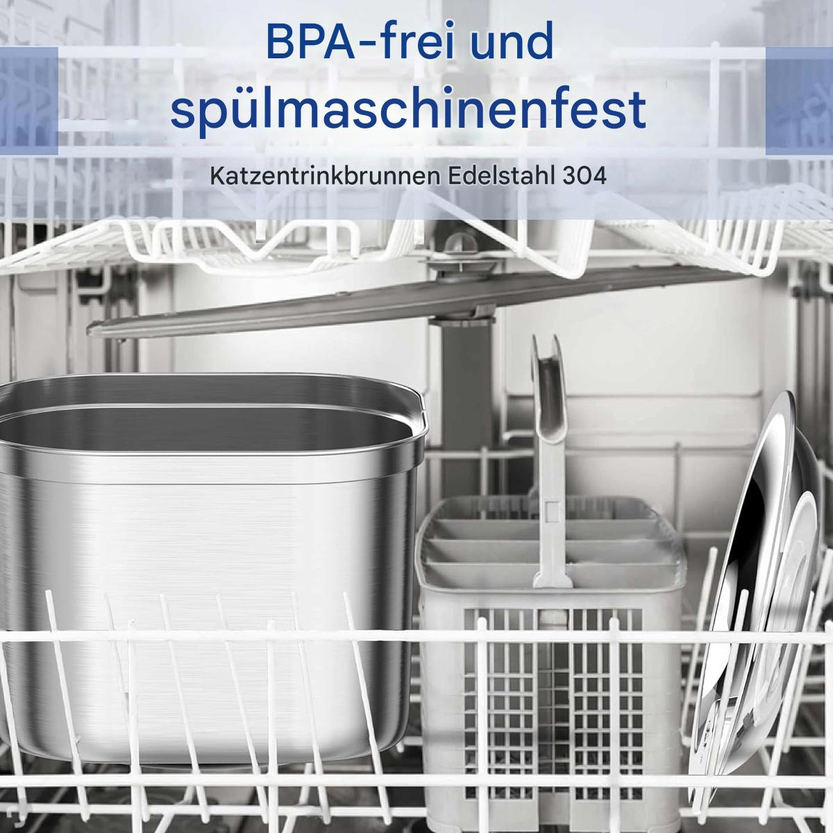 Ein Geschirrspüler mit Edelstahlkomponenten und einem herausnehmbaren Korb.