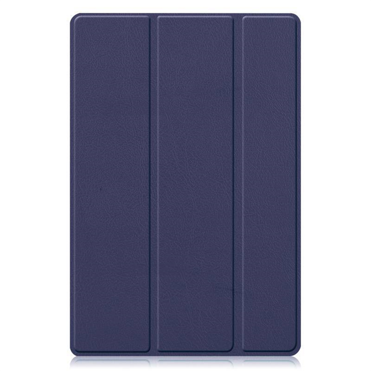 Dunkelblaues Tabletetui, geschlossen. Es hat eine glatte Oberfläche und bedeckt das Tablet.