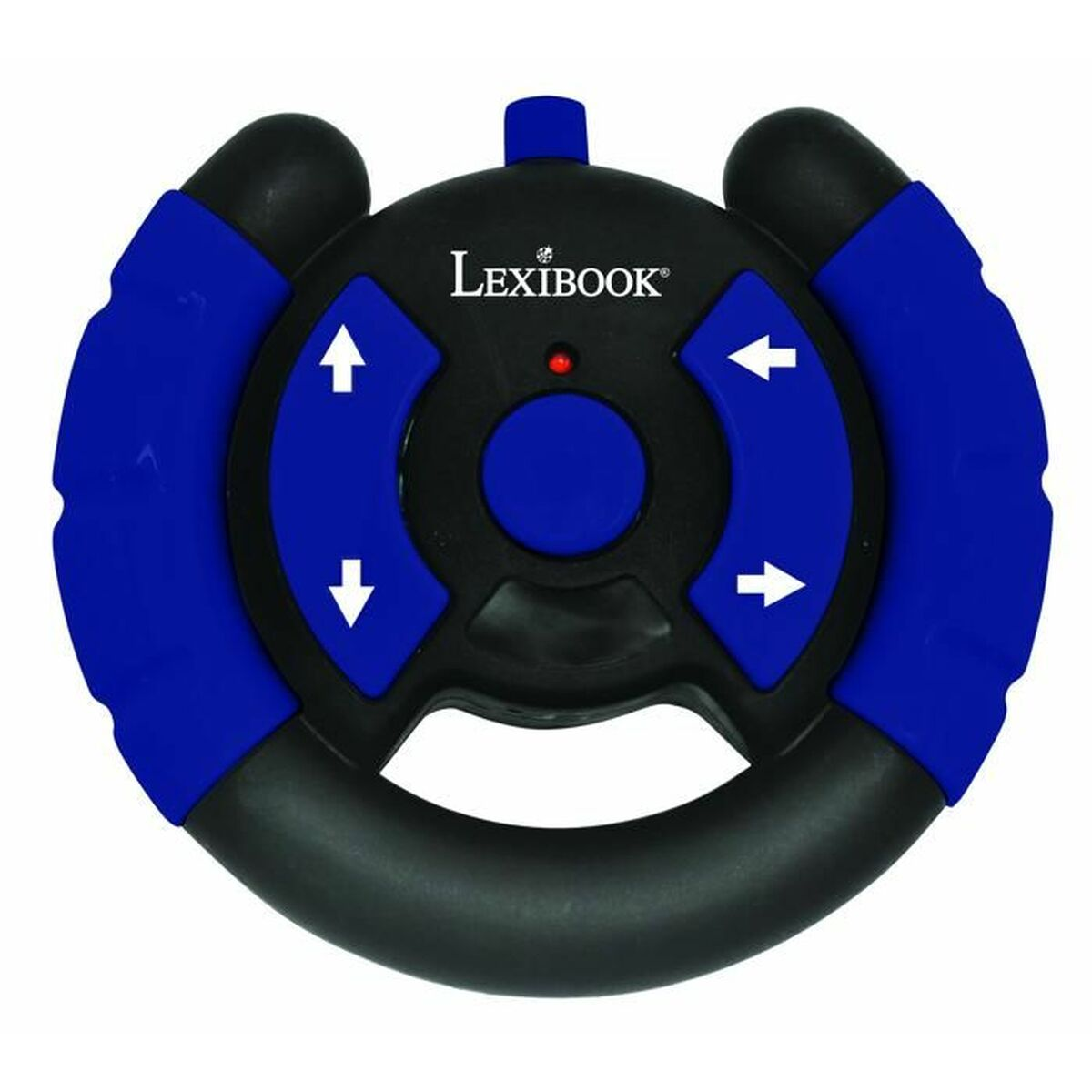 Schwarzer und blauer Lexibook-Spielcontroller mit Richtungspfeilen und rotem Licht.