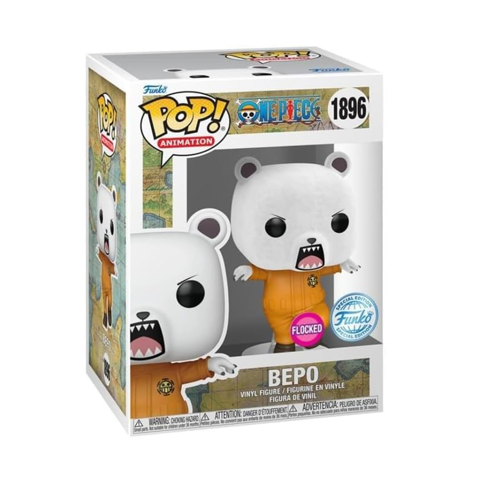 Funko Pop! Figur von Bepo aus One Piece. Die Figur befindet sich in einer Display-Box.