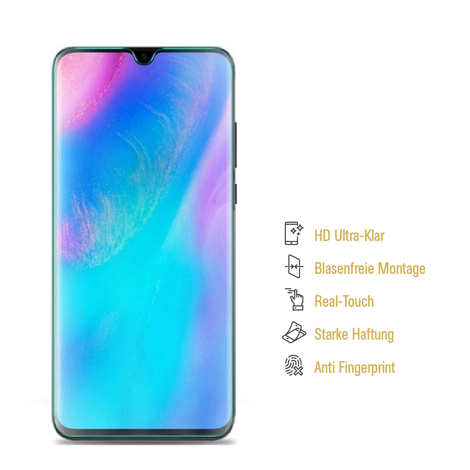 Ein grünes Smartphone mit einem Bildschirm, der ein farbenfrohes Bild und Symbole zeigt.