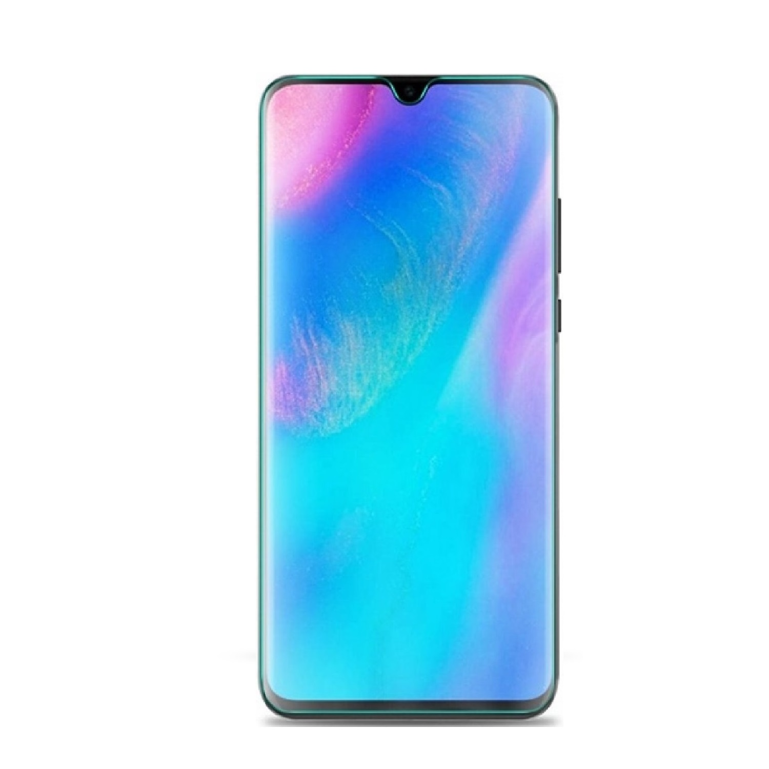 Ein Telefonbildschirm mit einer blauen und rosa Anzeige. Der Bildschirm ist eingeschaltet.