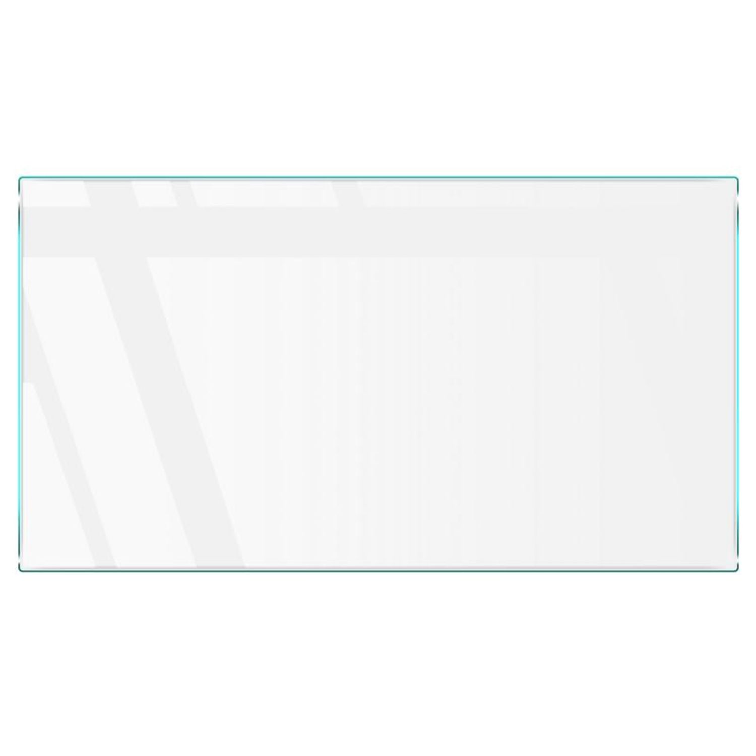 Ein rechteckiger, transparenter Displayschutz mit blauem Rand.