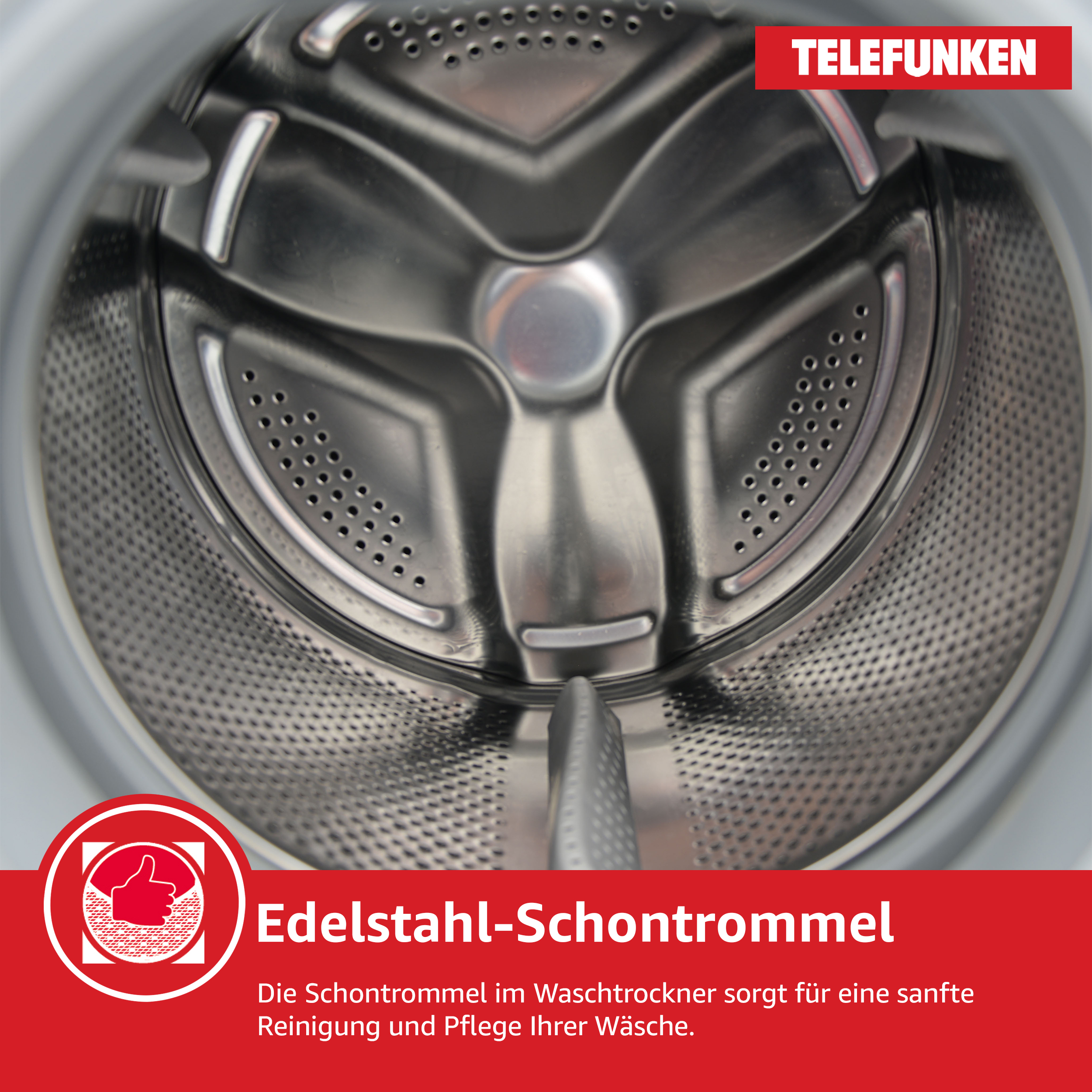 Waschmaschinentrommel. Die Marke ist Telefunken.