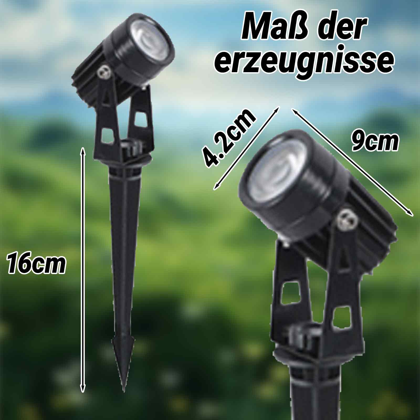 Diagramm mit den Abmessungen eines Außenstrahlers. Die Maße sind in cm angegeben.