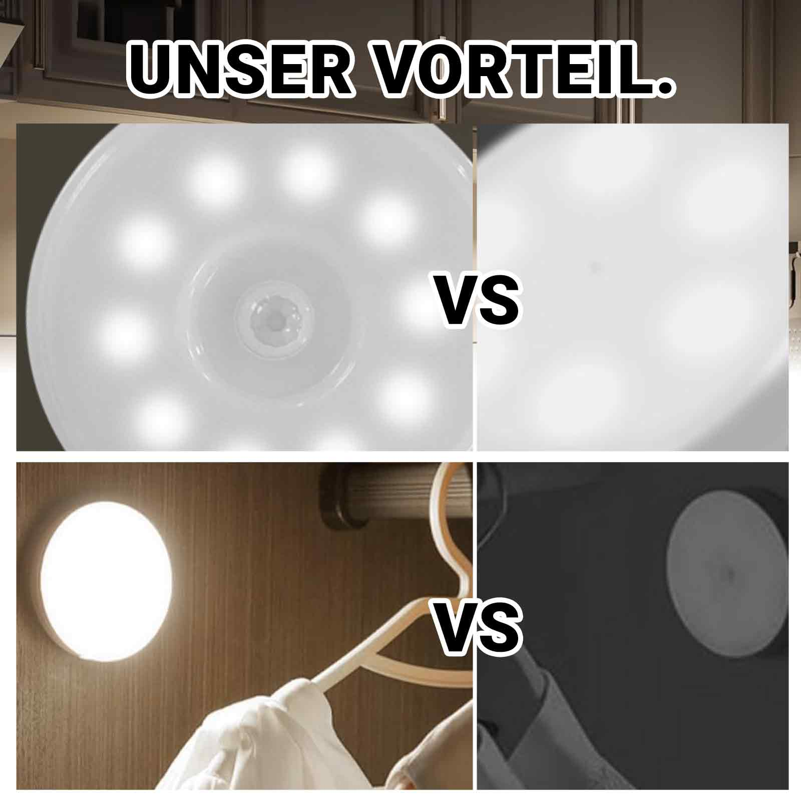 Vergleich der Beleuchtung: ein intelligentes Licht vs. ein normales Licht, um Unterschiede hervorzuheben.