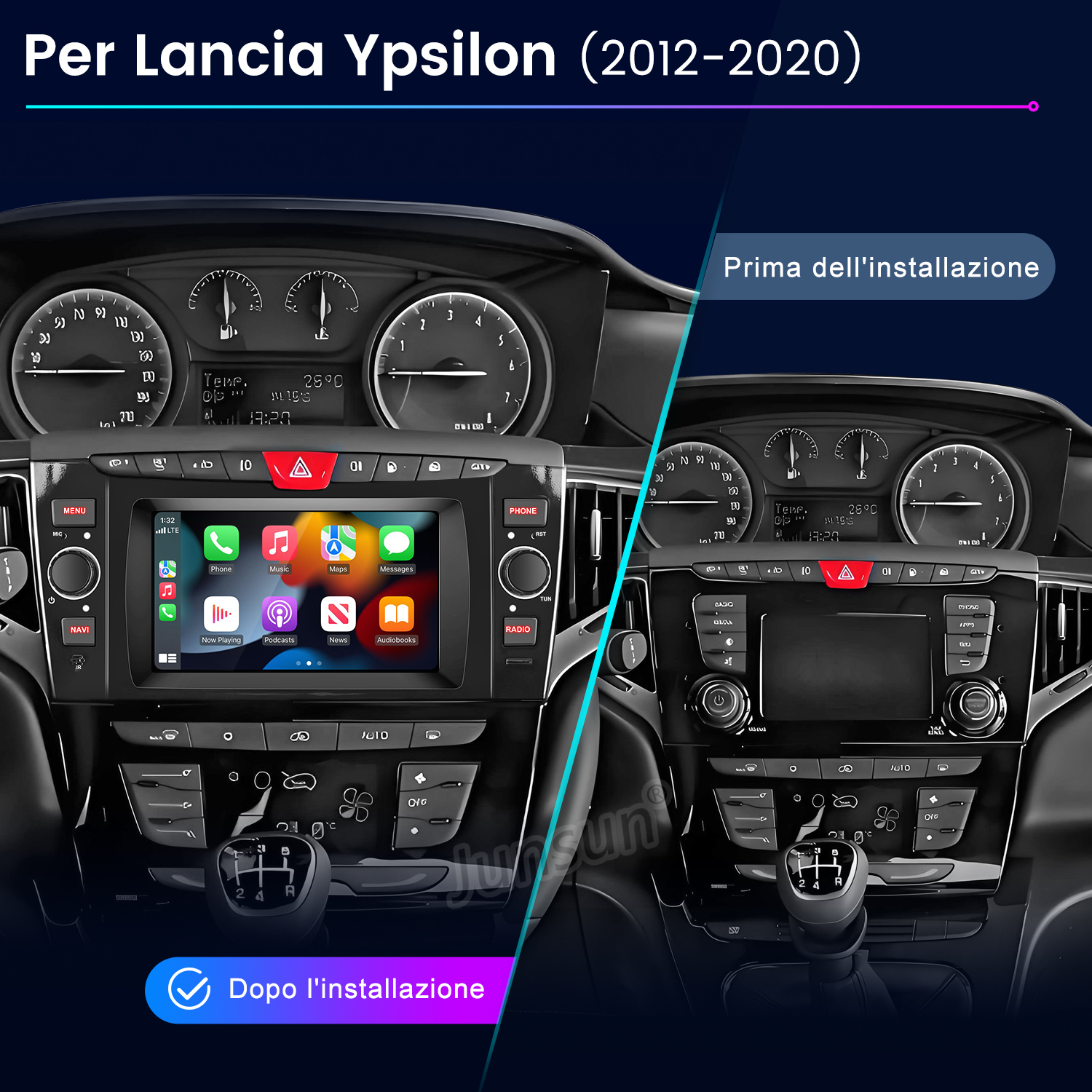 Confronto del cruscotto dell'auto. A sinistra dopo l'installazione, a destra prima.