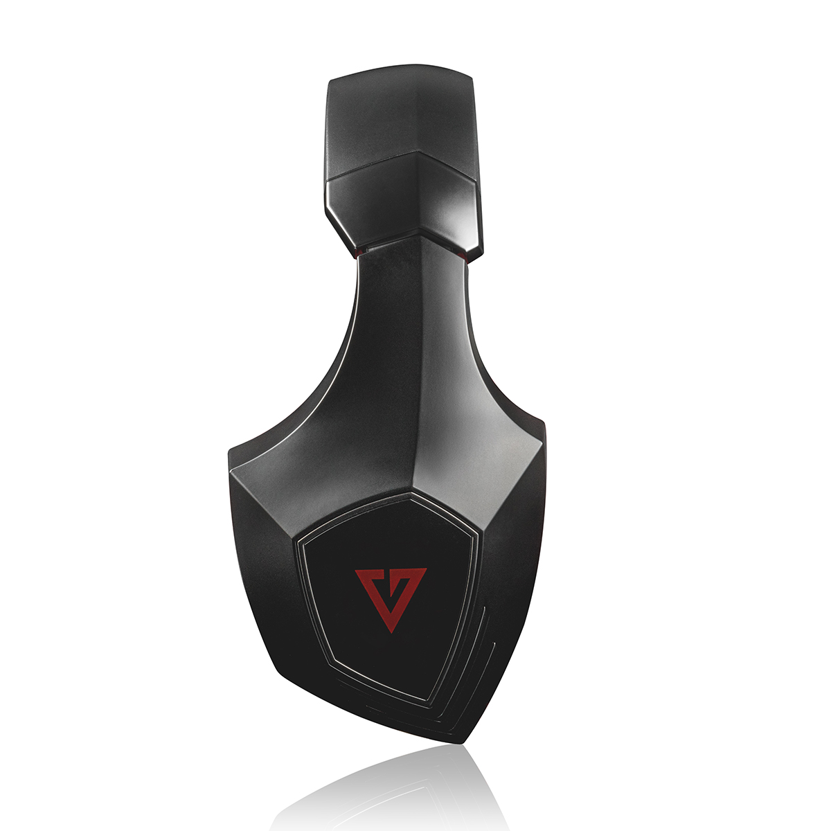 Czarny zestaw słuchawkowy dla graczy z logo z boku, na białym tle.