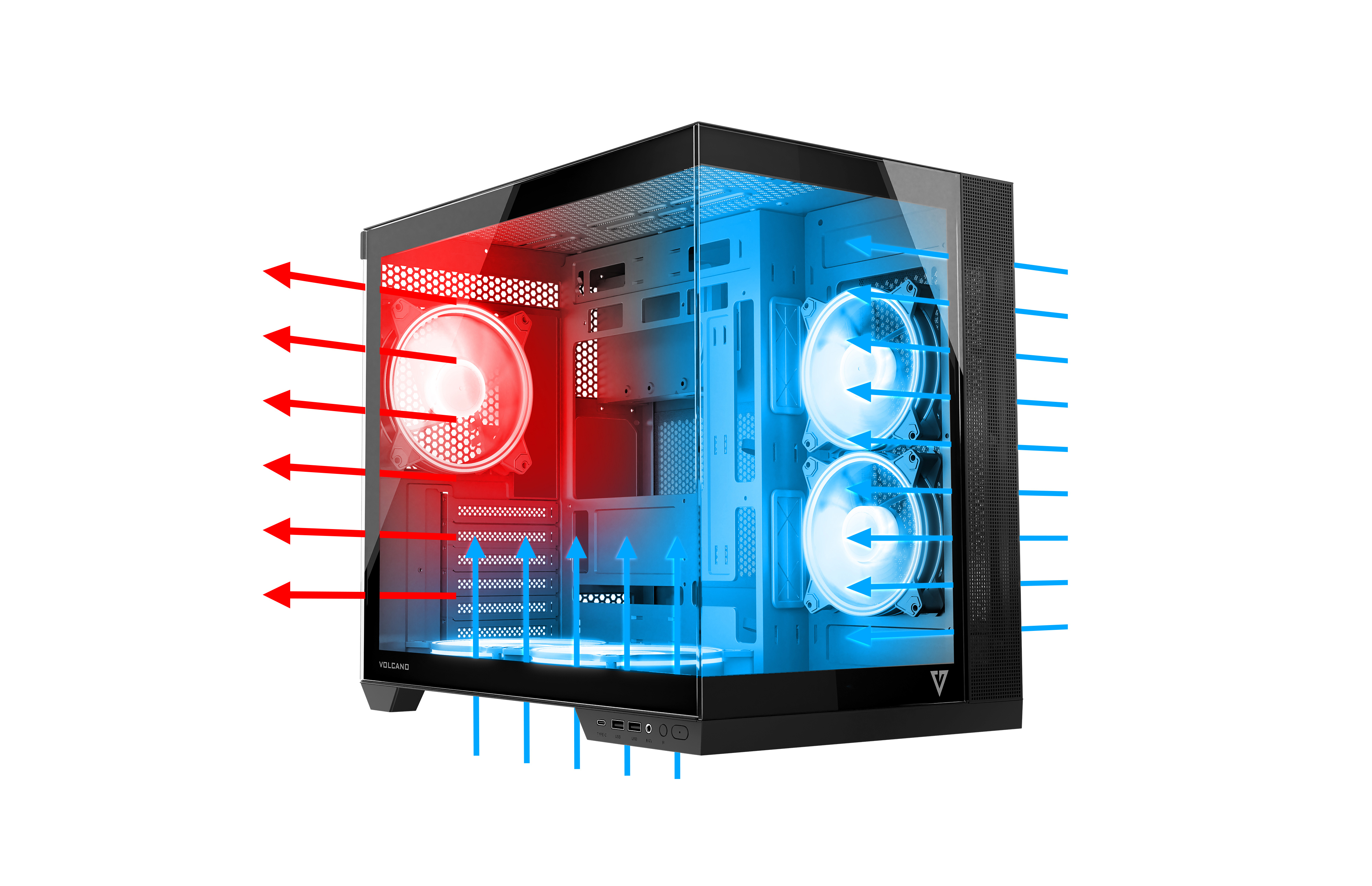 Biały wentylator komputerowy z szarymi łopatkami. Wentylator znajduje się na białym tle.