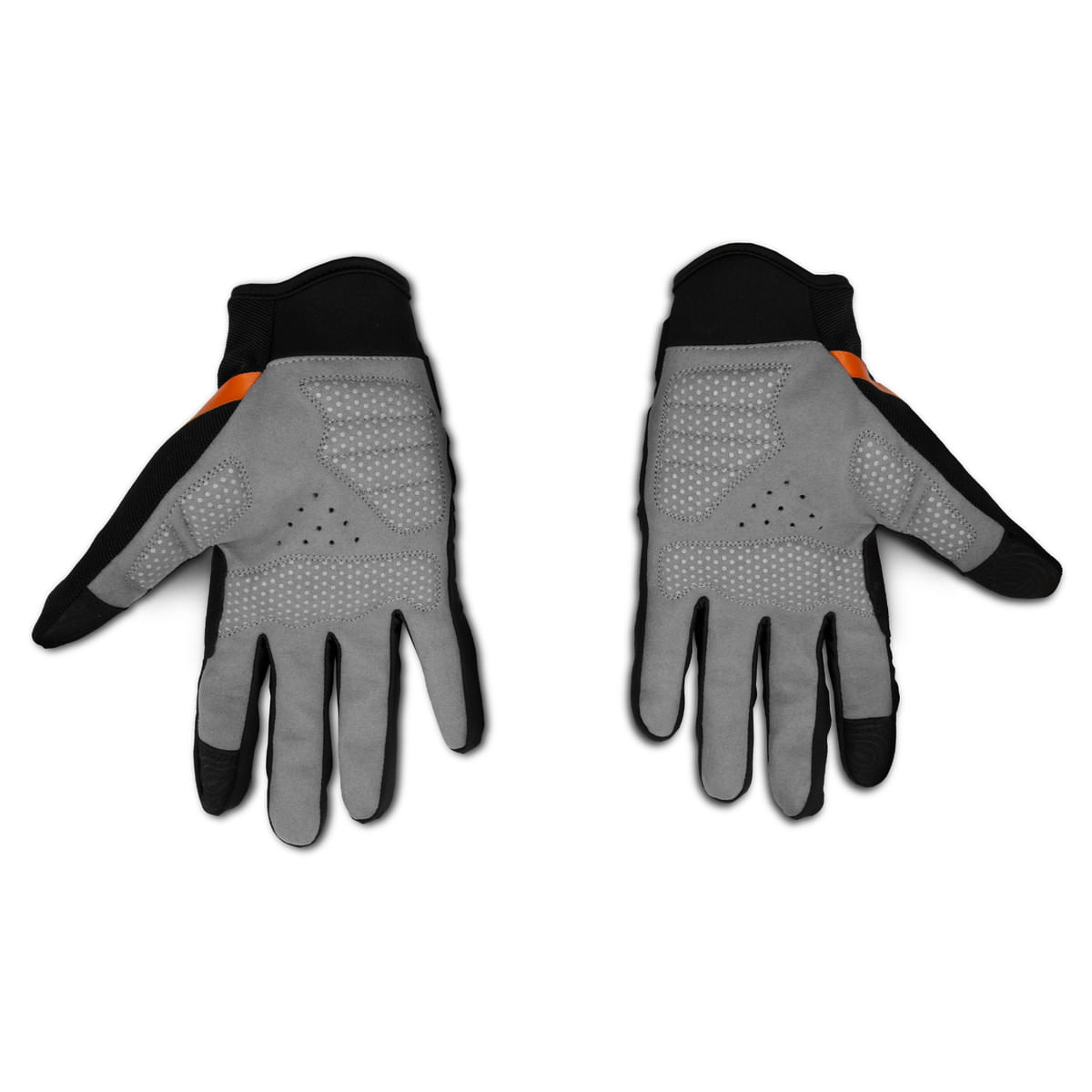 Paio di guanti da ciclismo. Colori grigio e nero. Sfondo bianco.