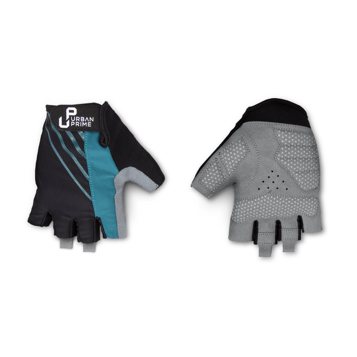 Paio di guanti da ciclismo neri e grigi con logo Urban Prime.