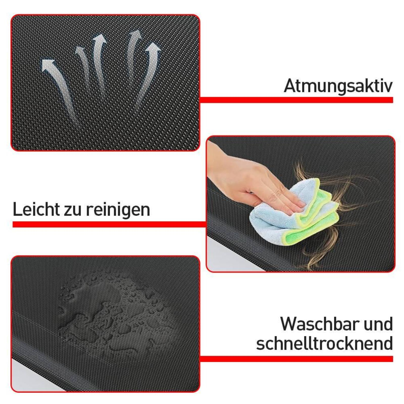 Nahaufnahme des Netzes eines Hundebetts, zeigt Atmungsaktivität, Wasserbeständigkeit und einfache Reinigung.